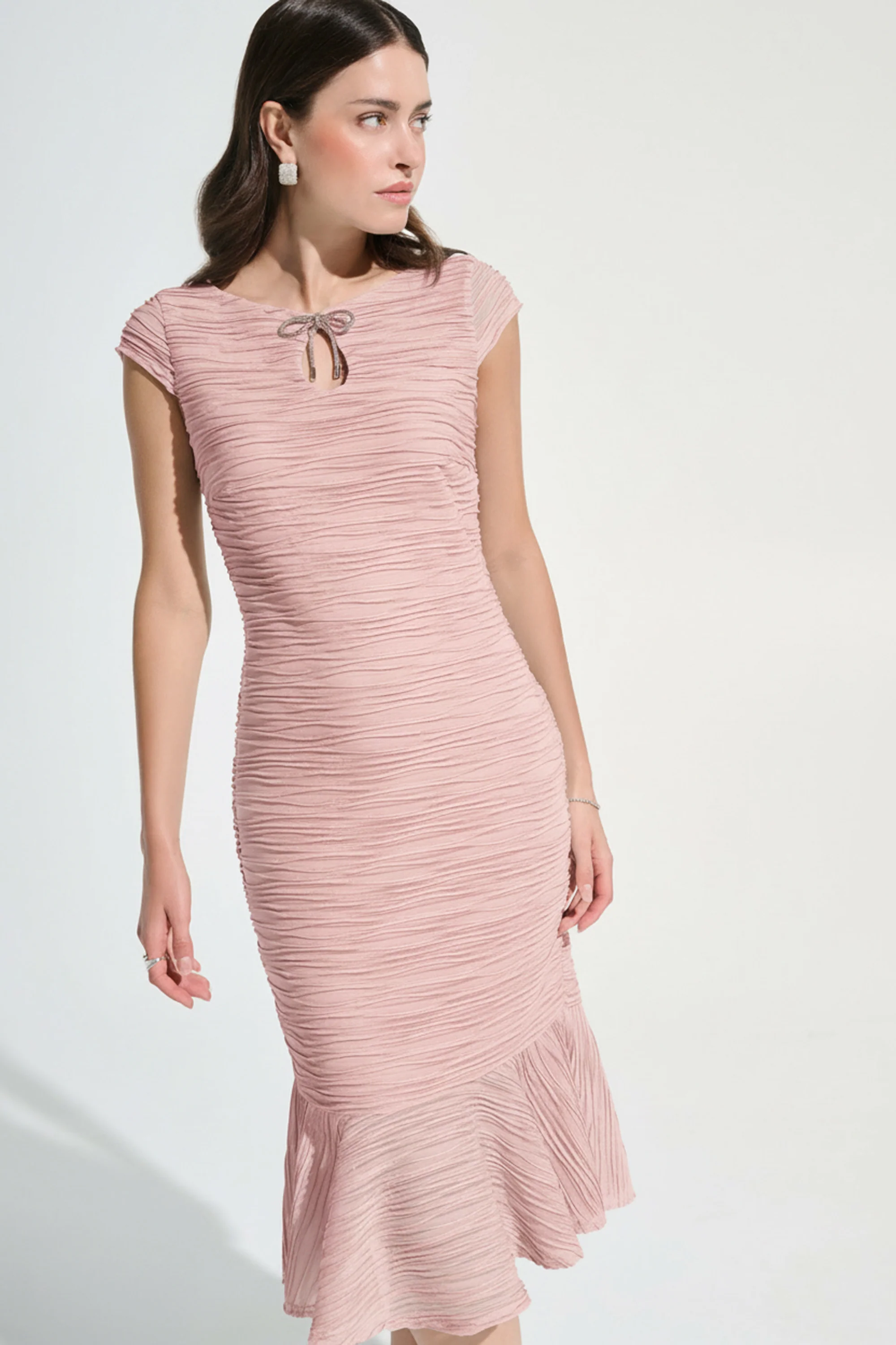 Joseph Ribkoff Flounce Dress With Rhinestone Bow Style 262703 - Image 6