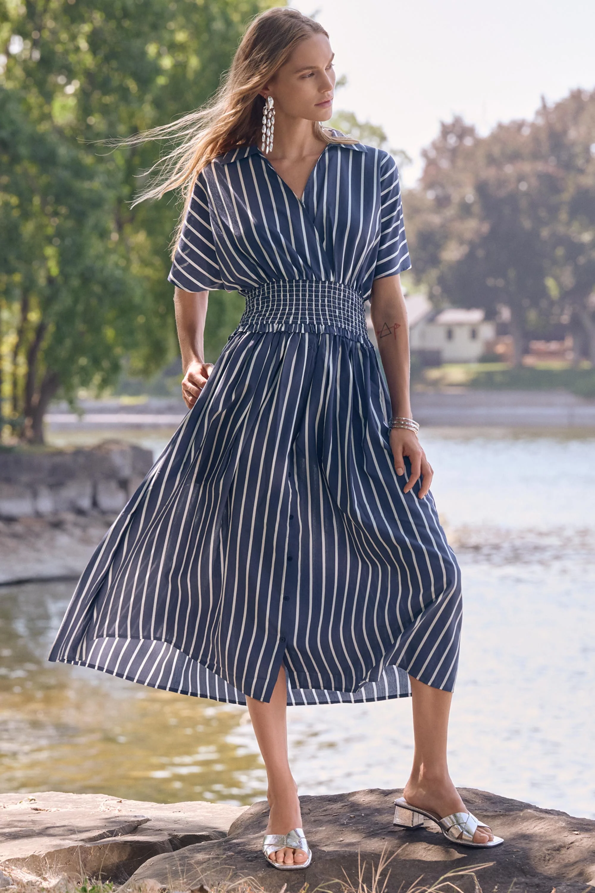 Joseph Ribkoff Flowy Stripe Print Fit & Flare Dress Style 262912 - Image 2