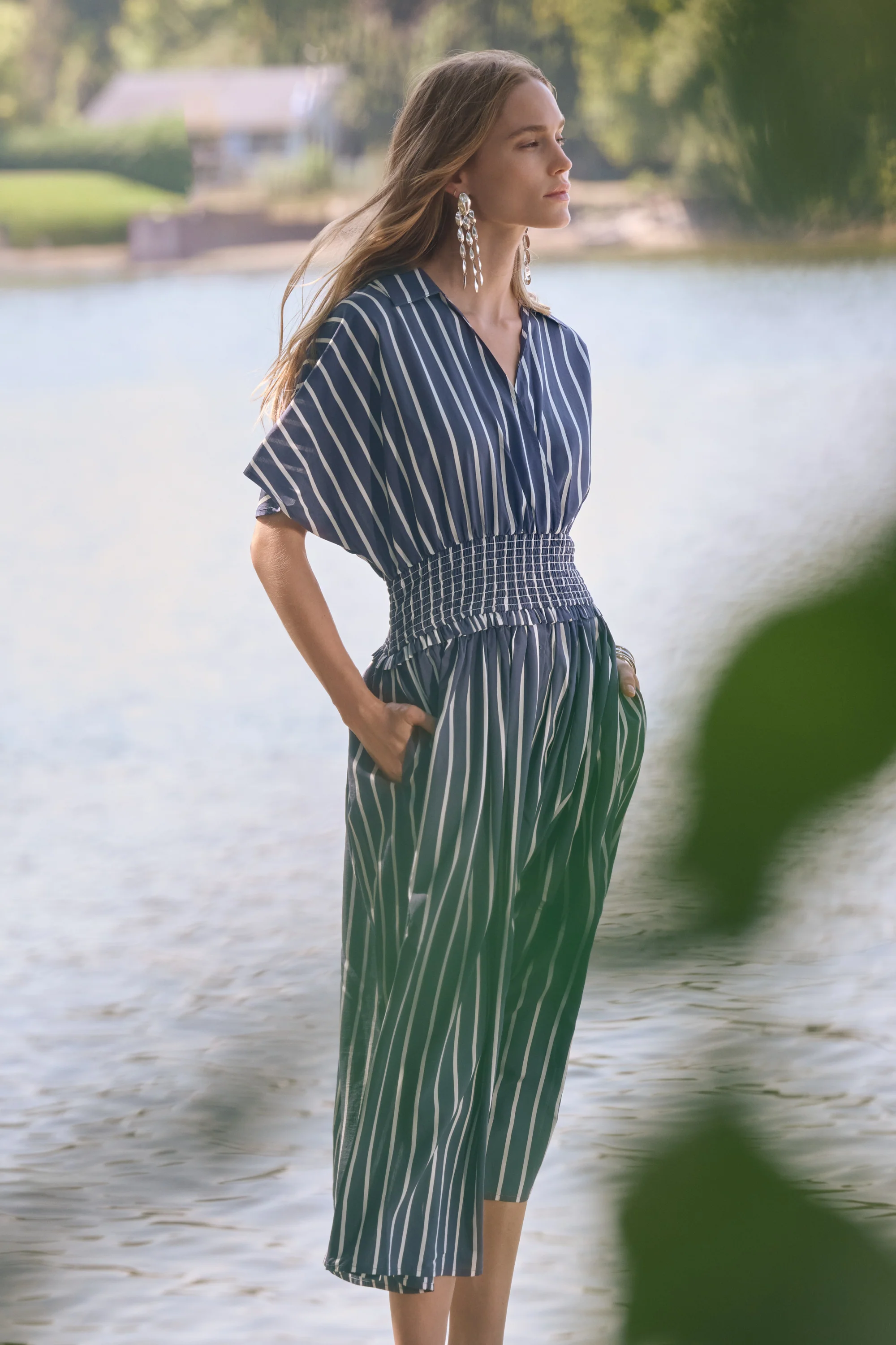 Joseph Ribkoff Flowy Stripe Print Fit & Flare Dress Style 262912 - Image 3