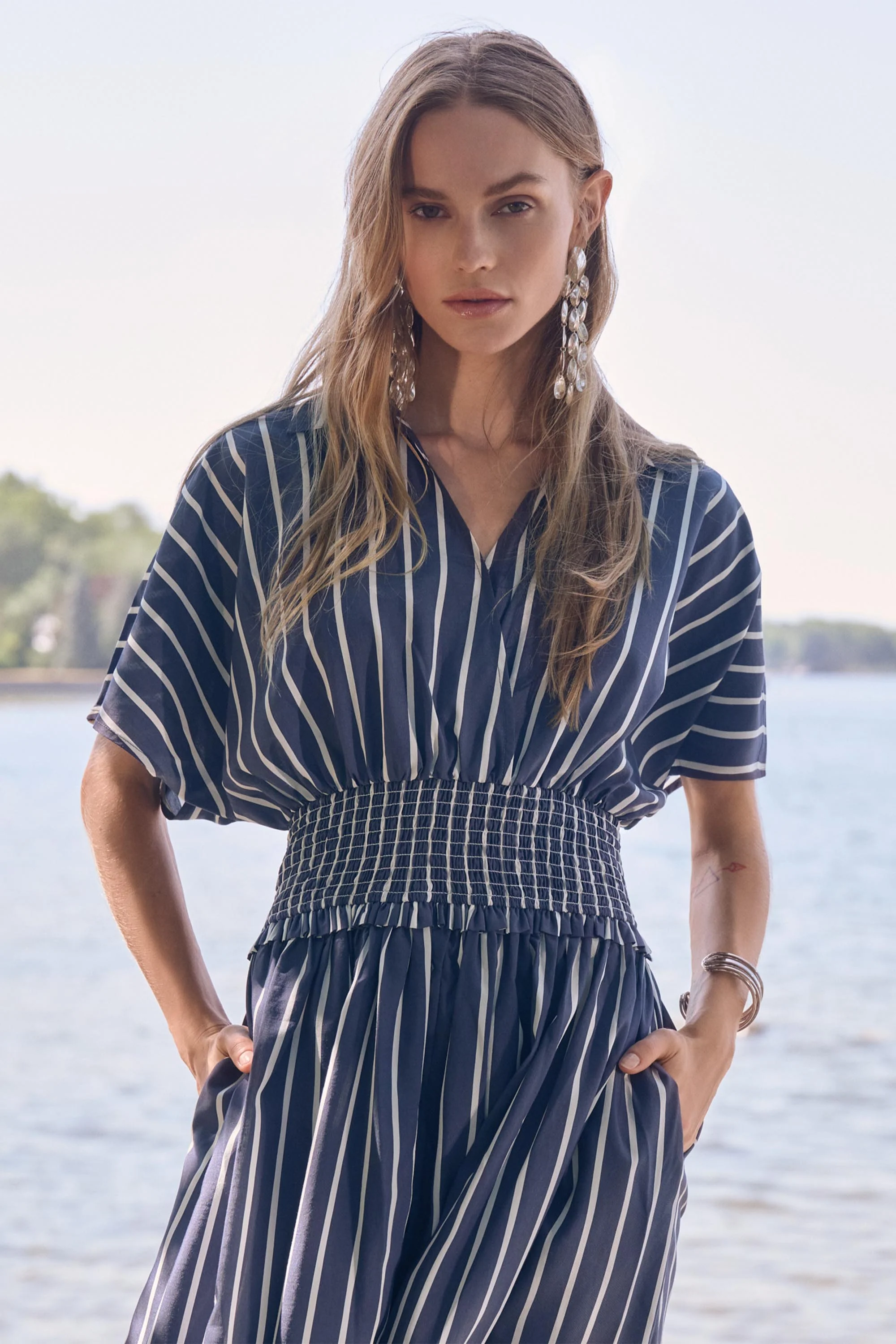 Joseph Ribkoff Flowy Stripe Print Fit & Flare Dress Style 262912 - Image 4