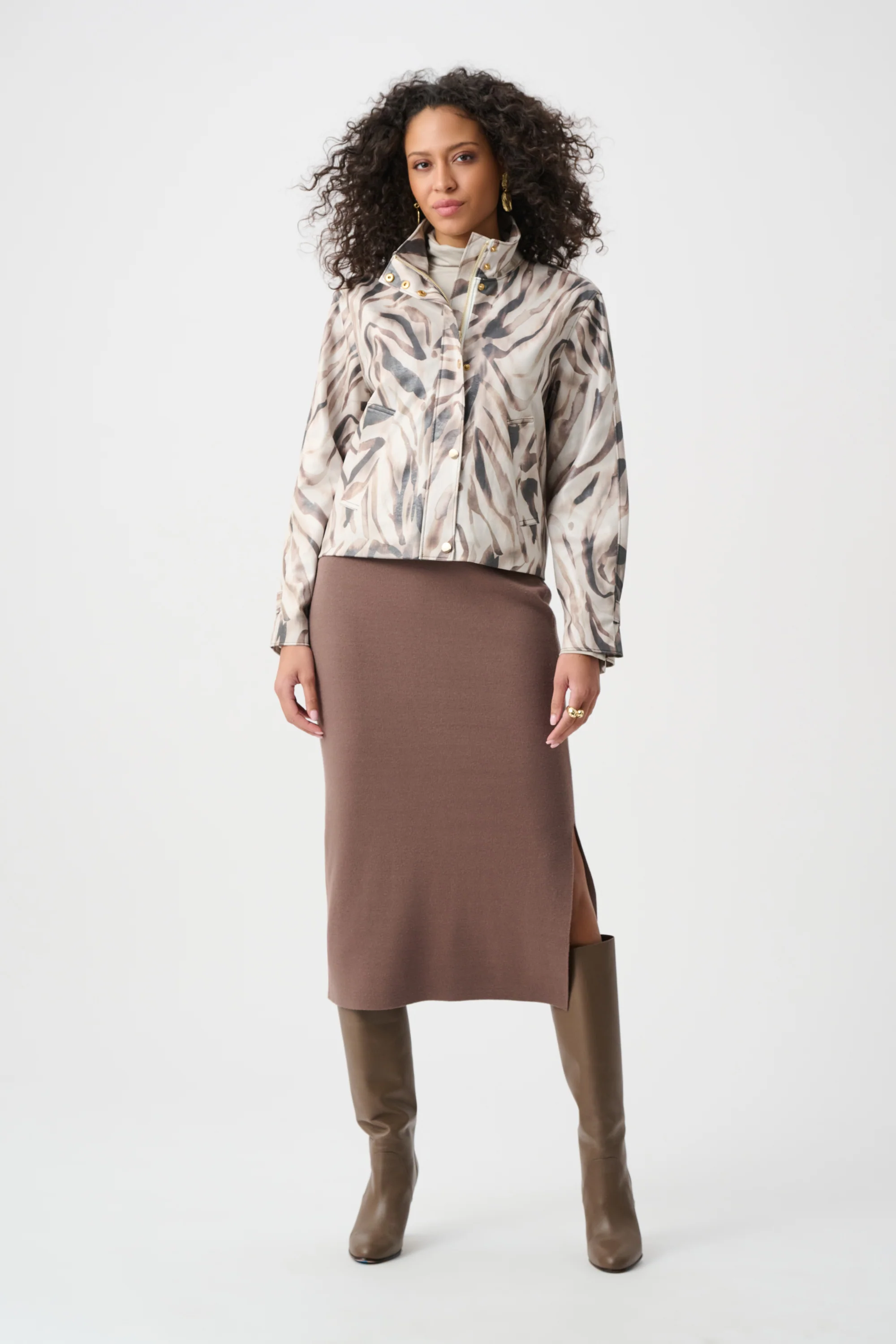 Joseph Ribkoff Foiled Faux Suede Animal Print Jacket Style 263944 - Image 4