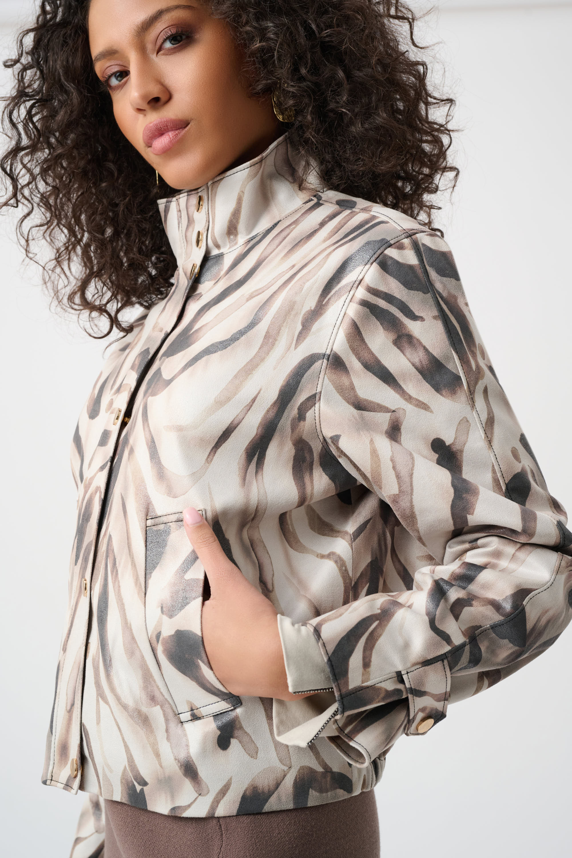 Joseph Ribkoff Foiled Faux Suede Animal Print Jacket Style 263944 - Image 5