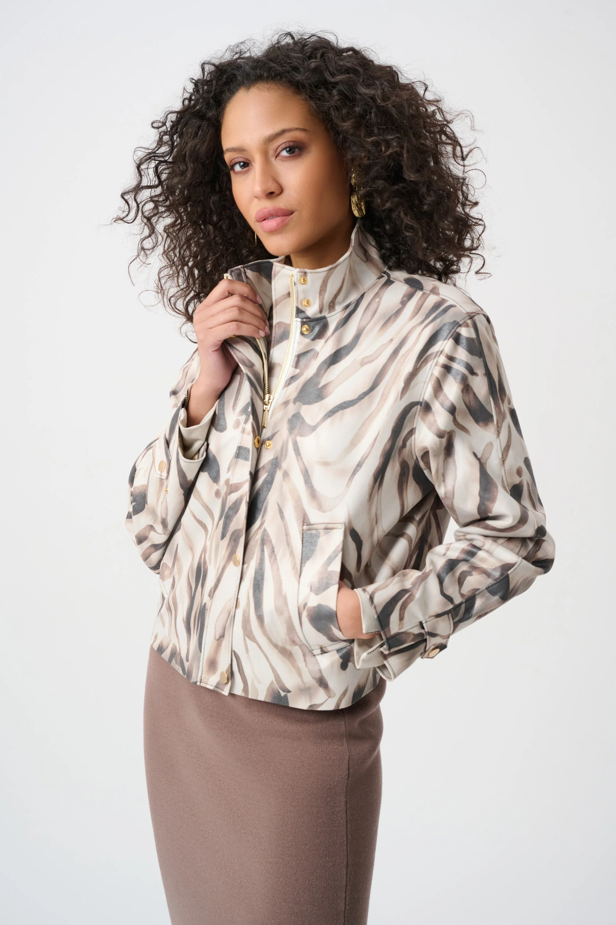 Joseph Ribkoff Foiled Faux Suede Animal Print Jacket Style 263944 - Image 6