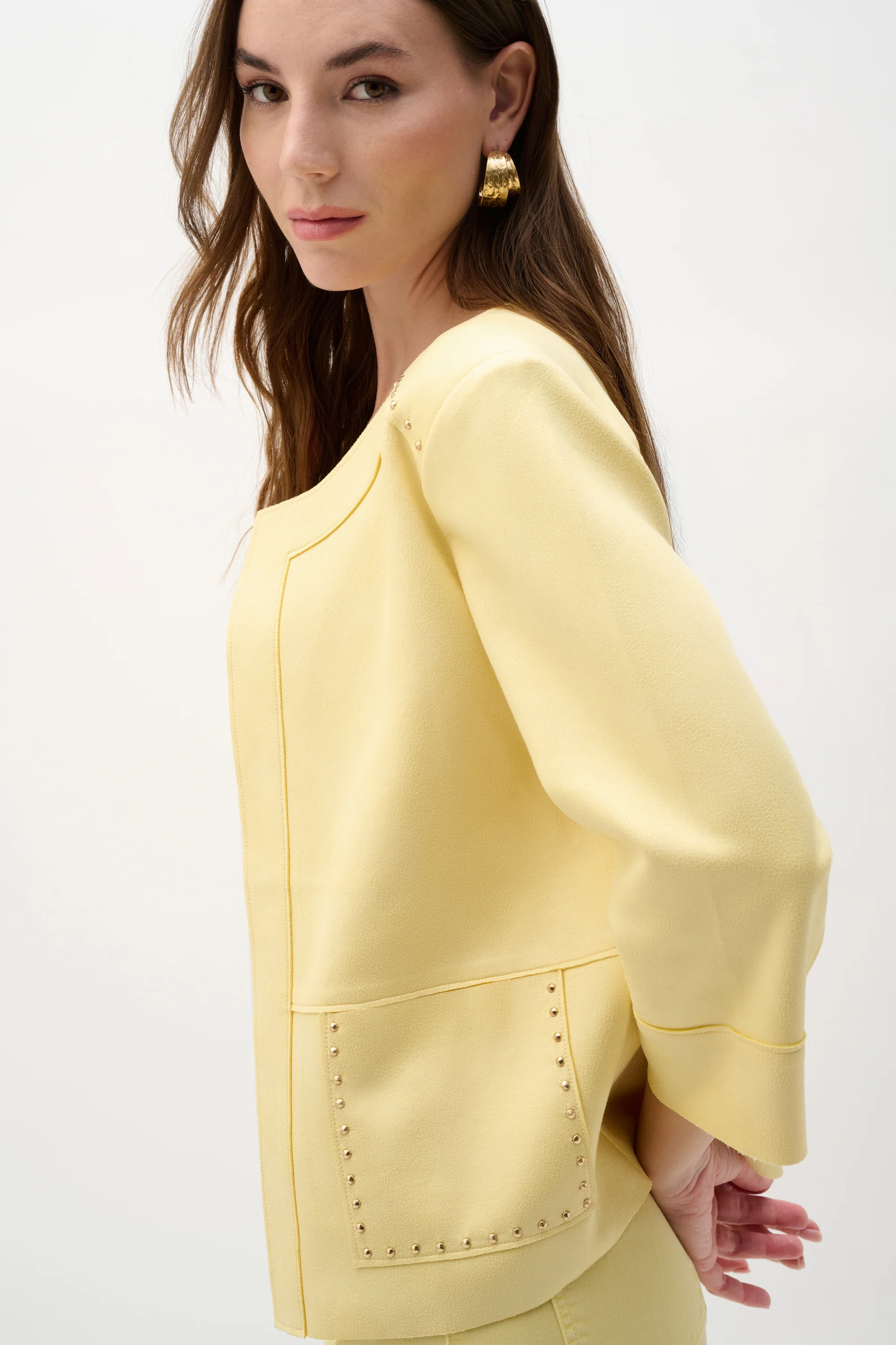 Joseph Ribkoff Foiled Faux Suede Boxy Jacket With Stud Details Style 262905 - Image 3