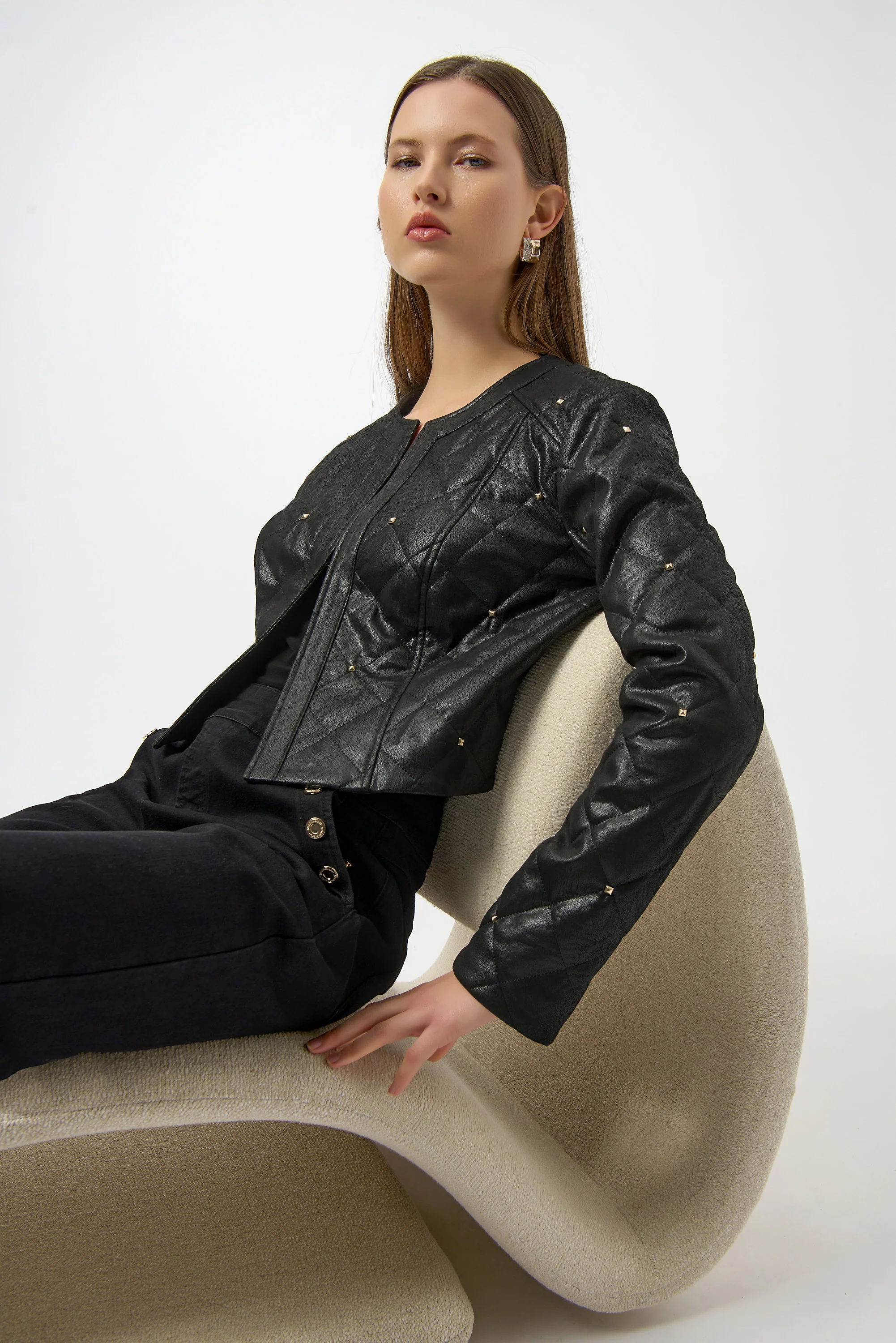 Joseph Ribkoff Foiled Faux Suede Diamond Quilt Studded Jacket Style 254929 - Image 2
