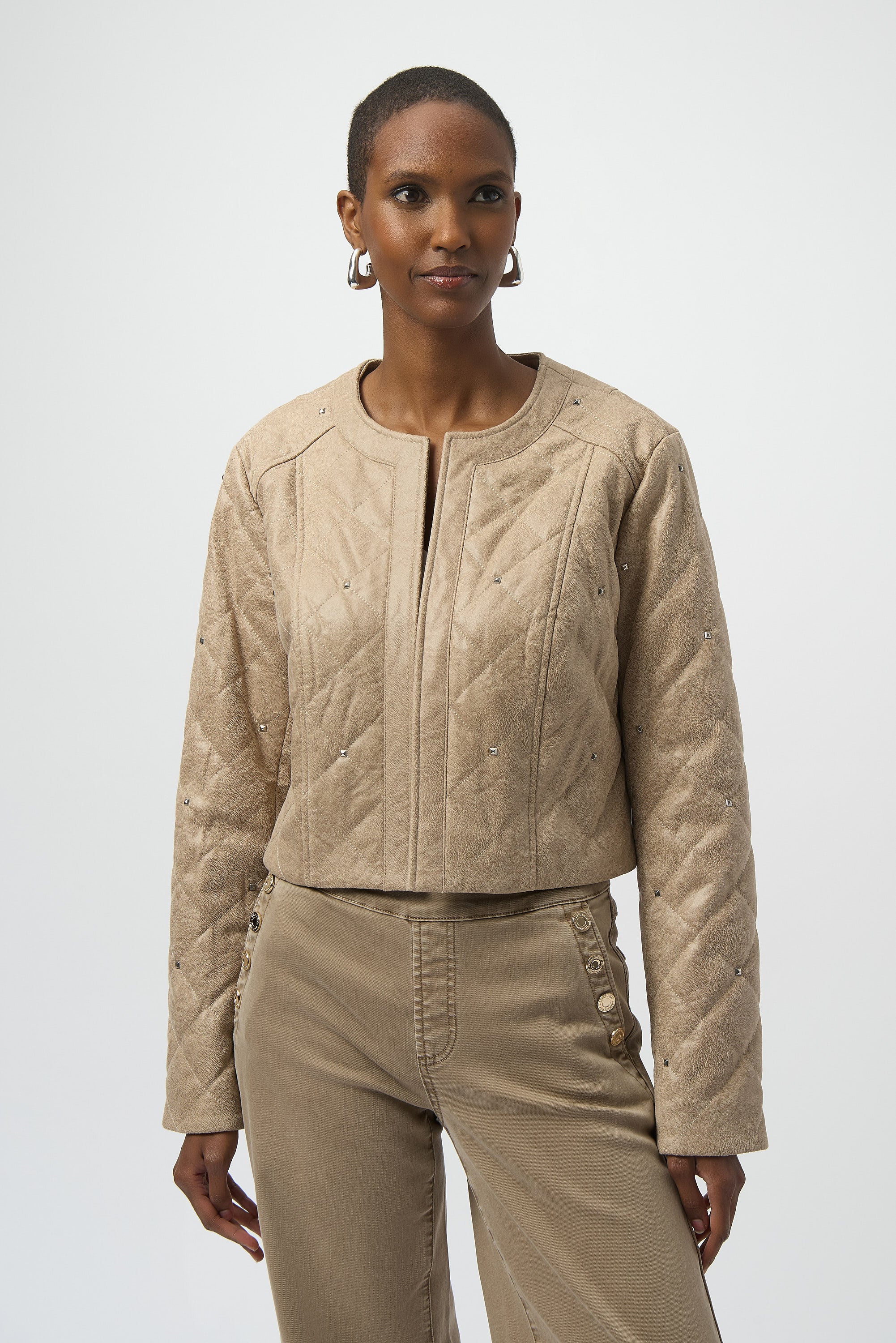 Joseph Ribkoff Foiled Faux Suede Diamond Quilt Studded Jacket Style 254929 - Image 6