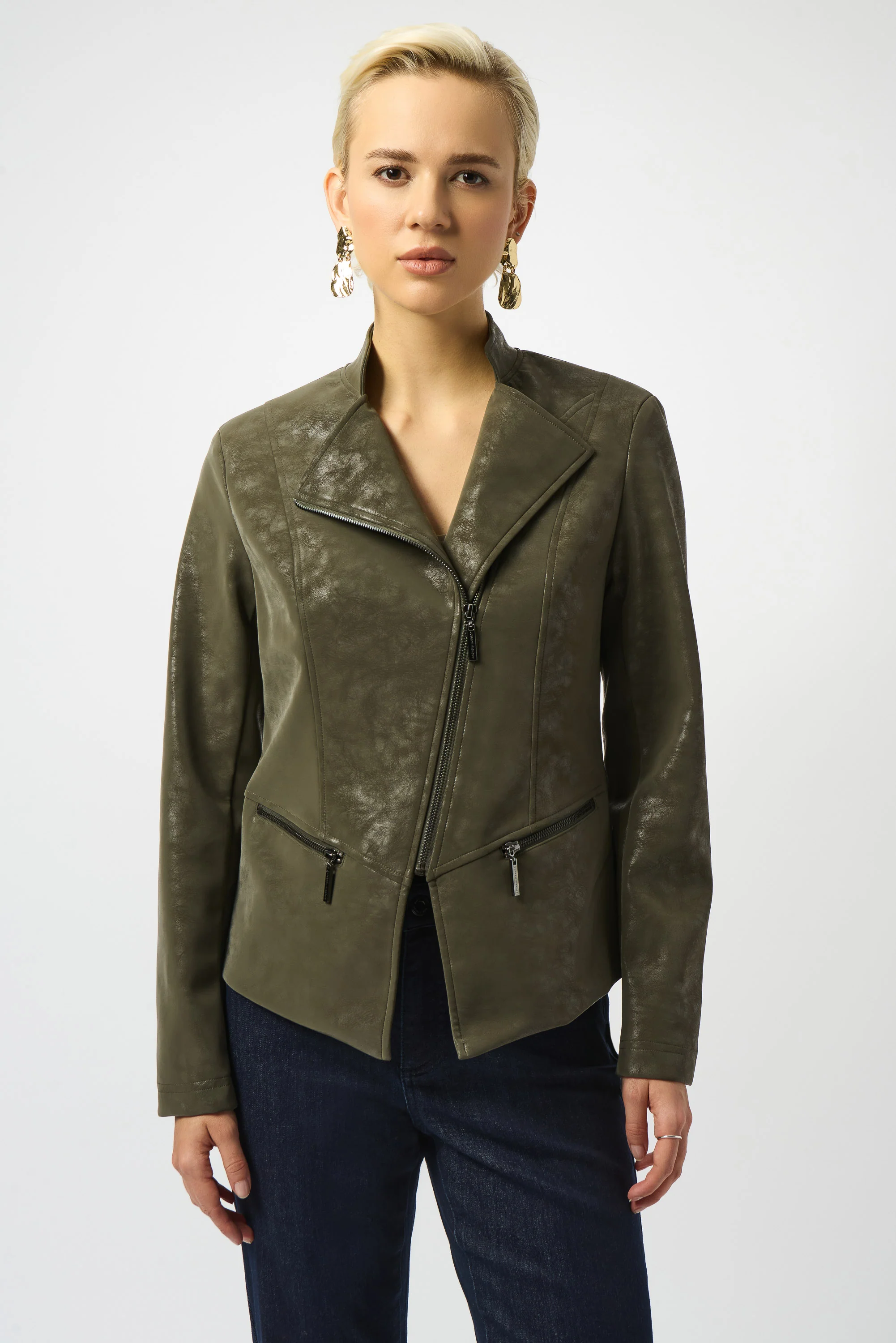 Joseph Ribkoff Foiled Faux Suede Fitted Moto Jacket Style 253915