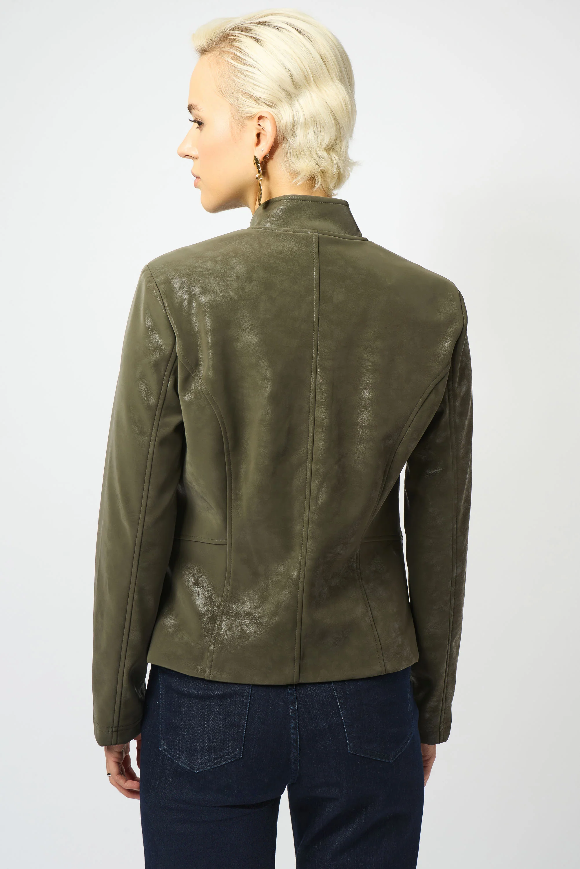 Joseph Ribkoff Foiled Faux Suede Fitted Moto Jacket Style 253915 - Image 4