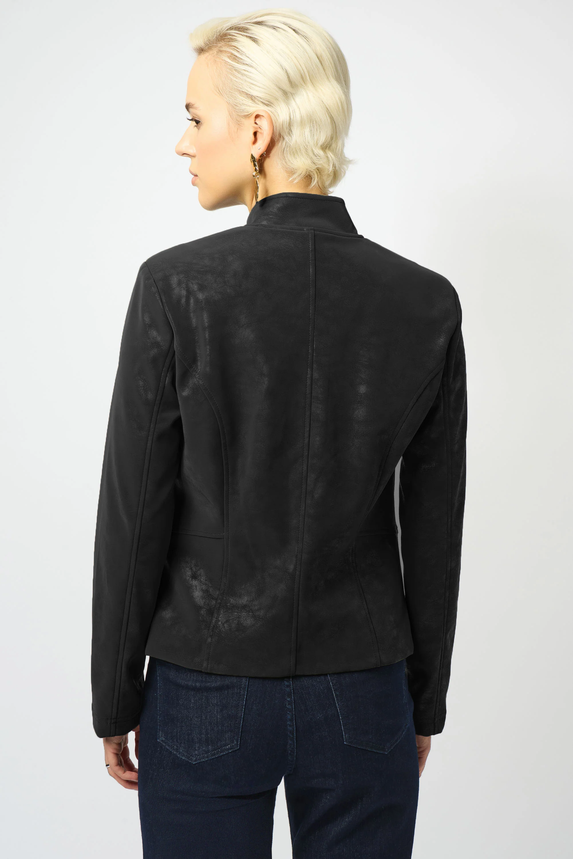 Joseph Ribkoff Foiled Faux Suede Fitted Moto Jacket Style 253915 - Image 6