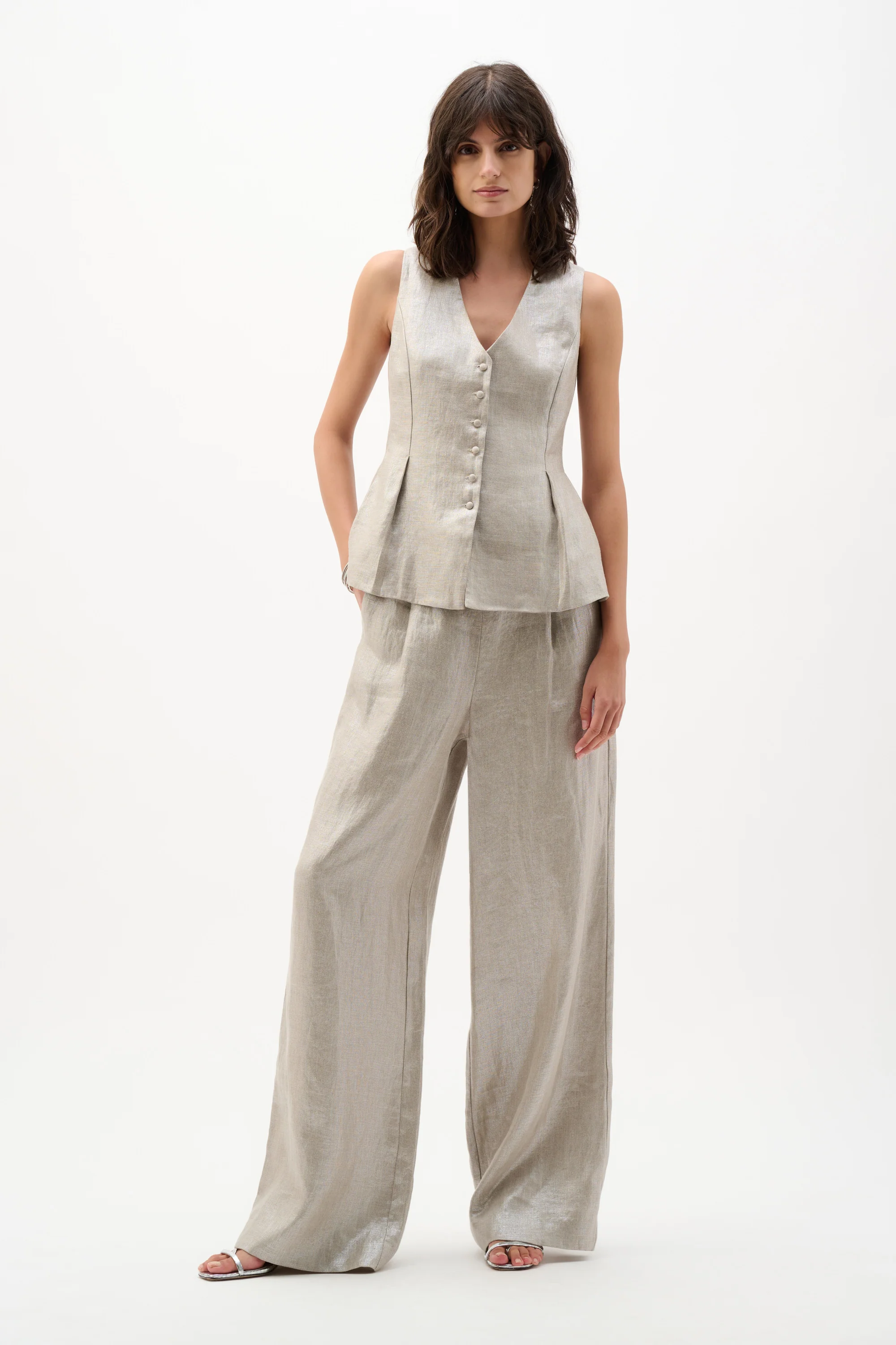 Joseph Ribkoff Foiled Linen Peplum Vest Style 262944 - Image 4