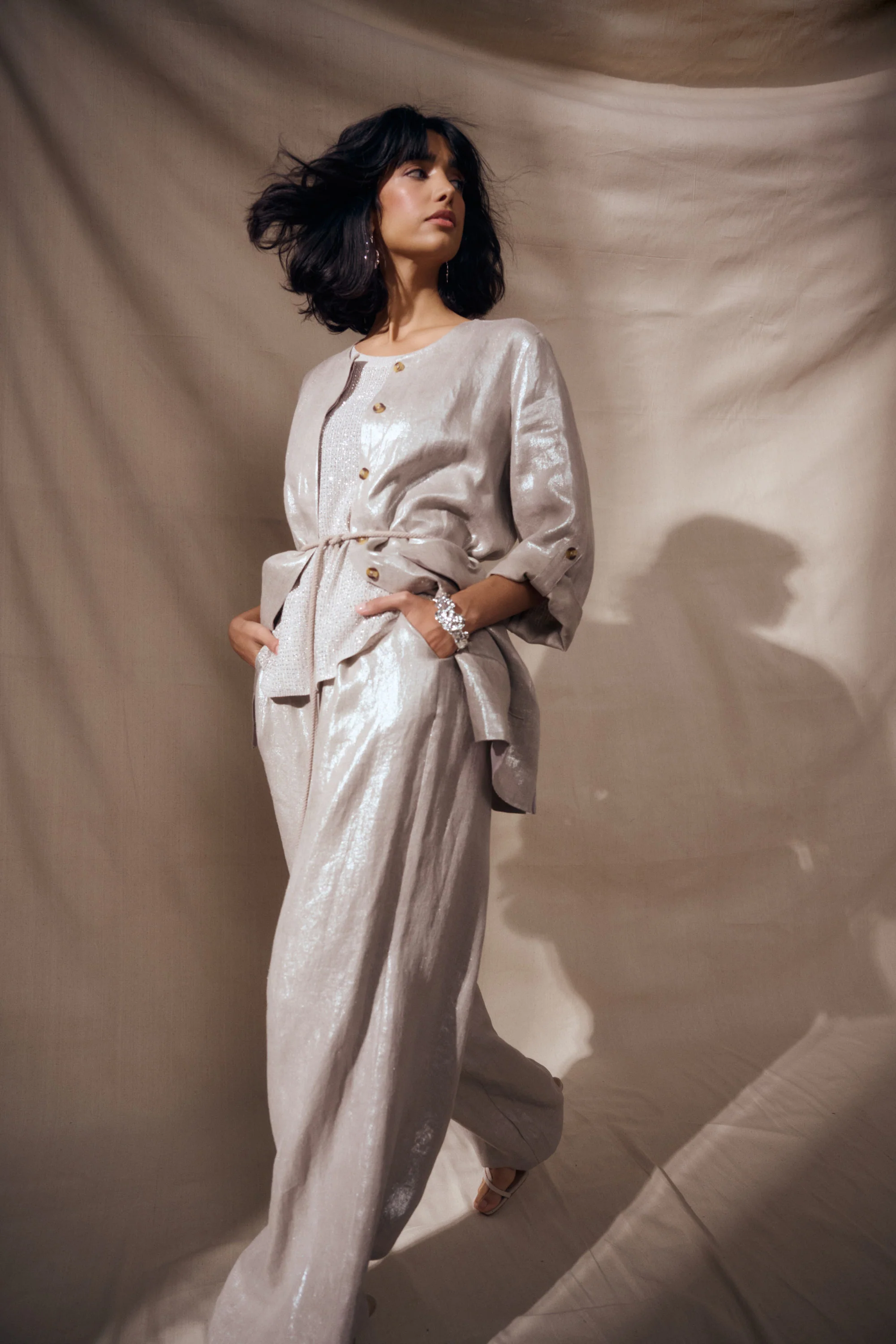 Joseph Ribkoff Foiled Linen Versatile Jacket Style 262979 - Image 2