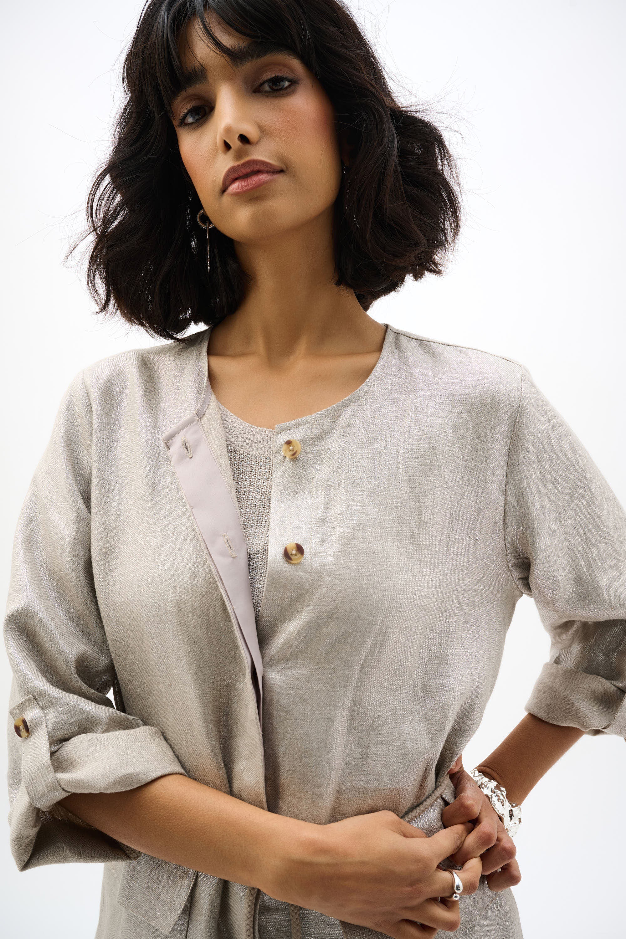 Joseph Ribkoff Foiled Linen Versatile Jacket Style 262979 - Image 4