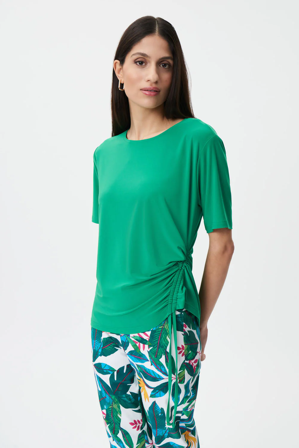 Joseph Ribkoff Foliage Knit Boxy Top With Front String Style 232030