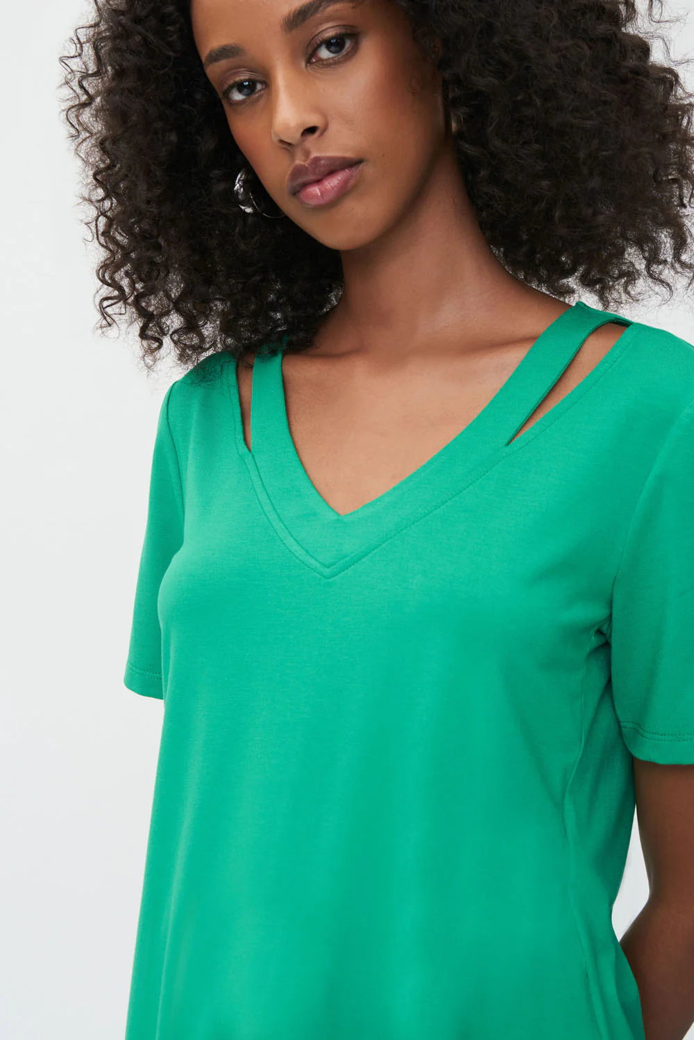 Joseph Ribkoff Foliage Short-Sleeve V-Neck Top Style 232219 - Image 2