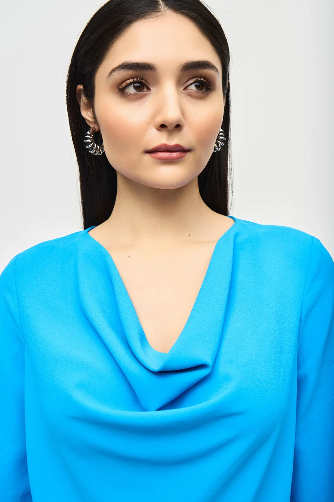 Joseph Ribkoff French Blue Cowl Neck Flared Top Style 241309 - Image 3