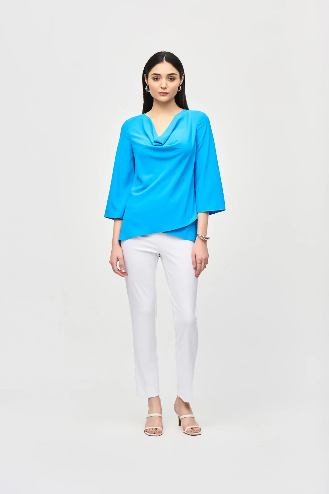 Joseph Ribkoff French Blue Cowl Neck Flared Top Style 241309 - Image 4