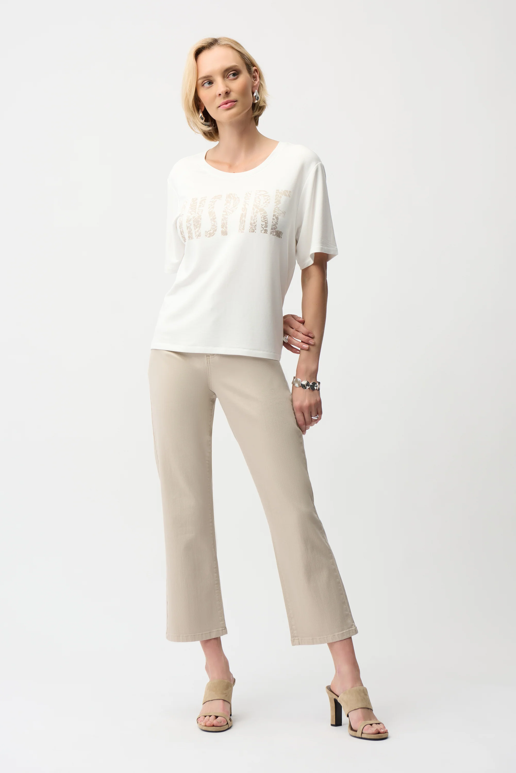 Joseph Ribkoff Front Print Straight T-Shirt With Rhinestones Style 261967 - Image 2