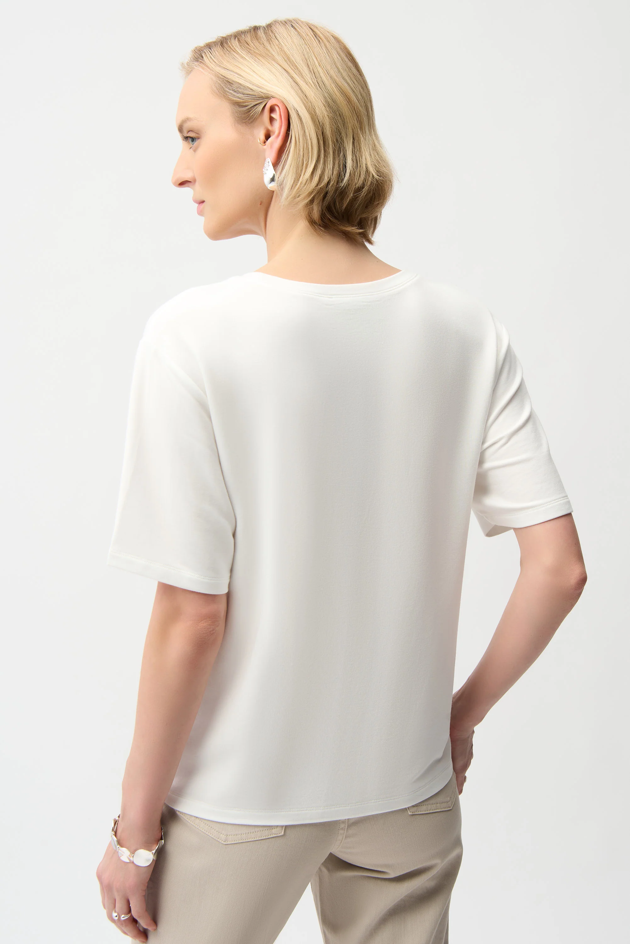 Joseph Ribkoff Front Print Straight T-Shirt With Rhinestones Style 261967 - Image 4