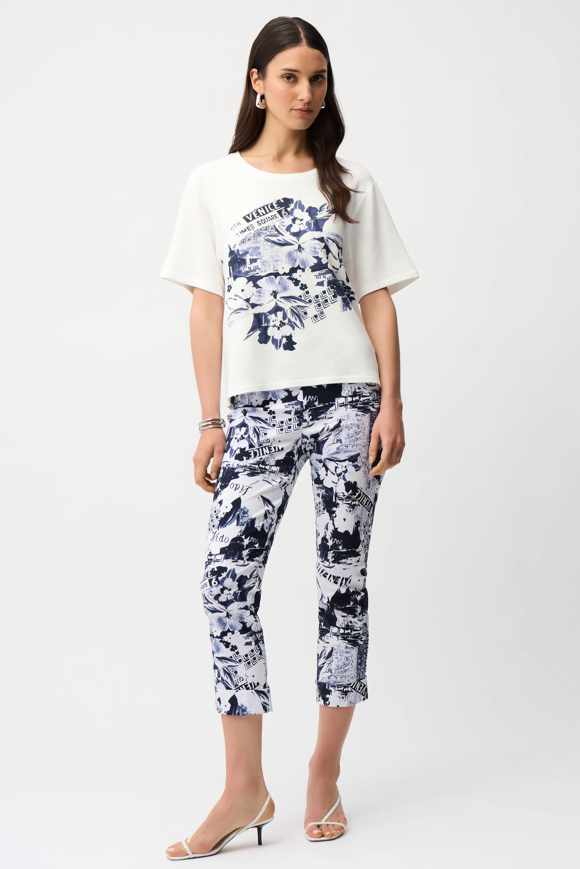 Joseph Ribkoff Front Print Straight T-Shirt With Rhinestones Style 261967 - Image 6