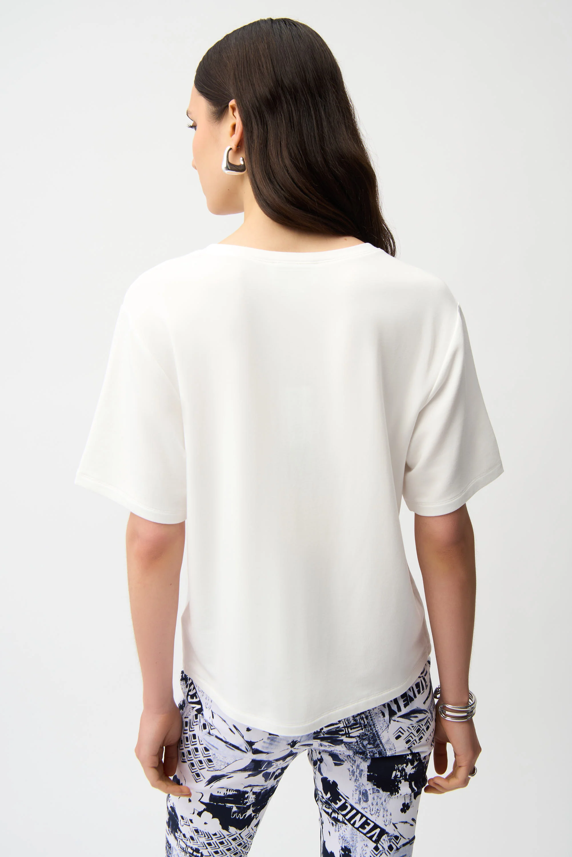 Joseph Ribkoff Front Print Straight T-Shirt With Rhinestones Style 261967 - Image 8