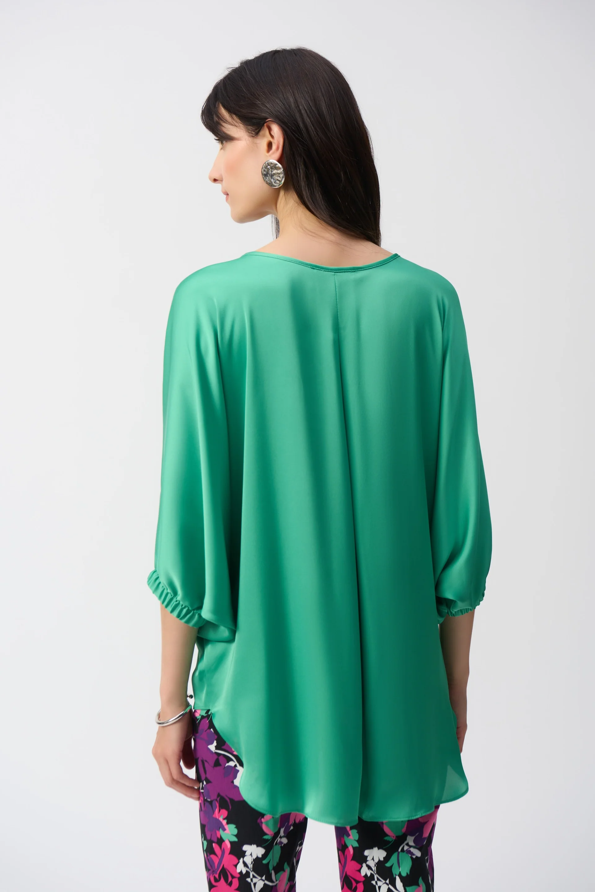 Joseph Ribkoff Garden Green Satin High-Low Boxy Top Style 251191 - Image 4