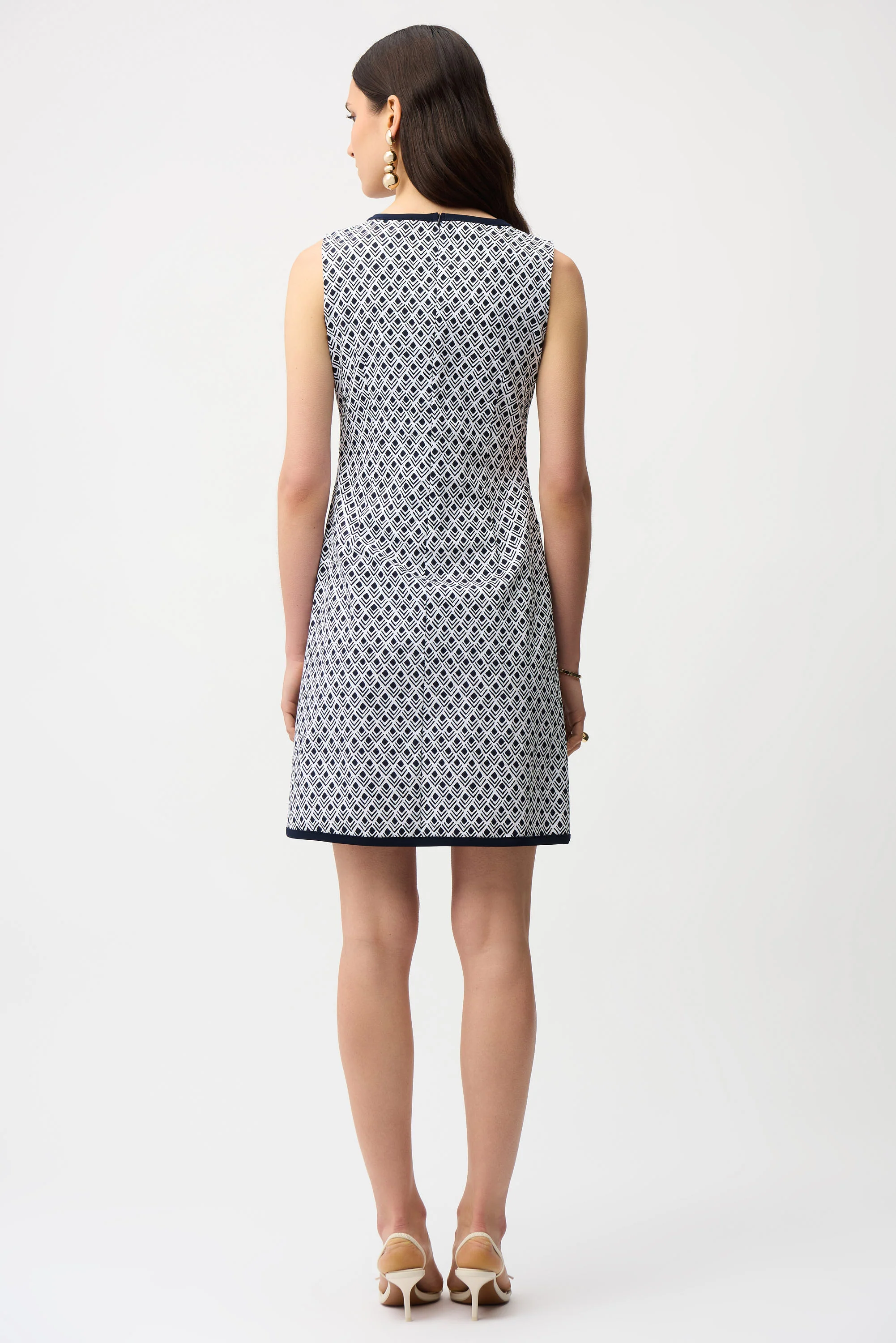 Joseph Ribkoff Geometric Print A-Line Dress With Contrast Trim Style 261096 - Image 3
