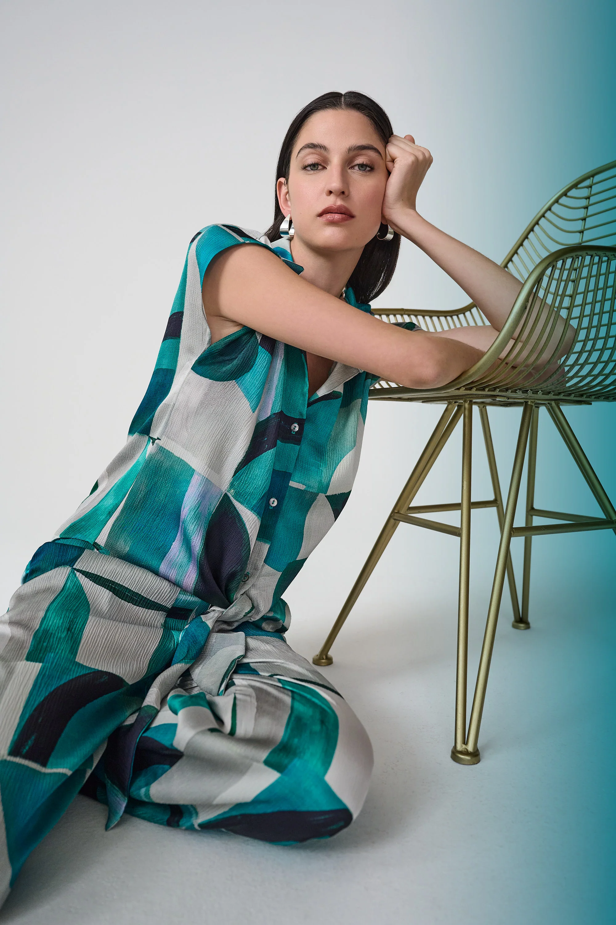 Joseph Ribkoff  Geometric Print Boxy Top With Front Ties Style 261065 - Image 3