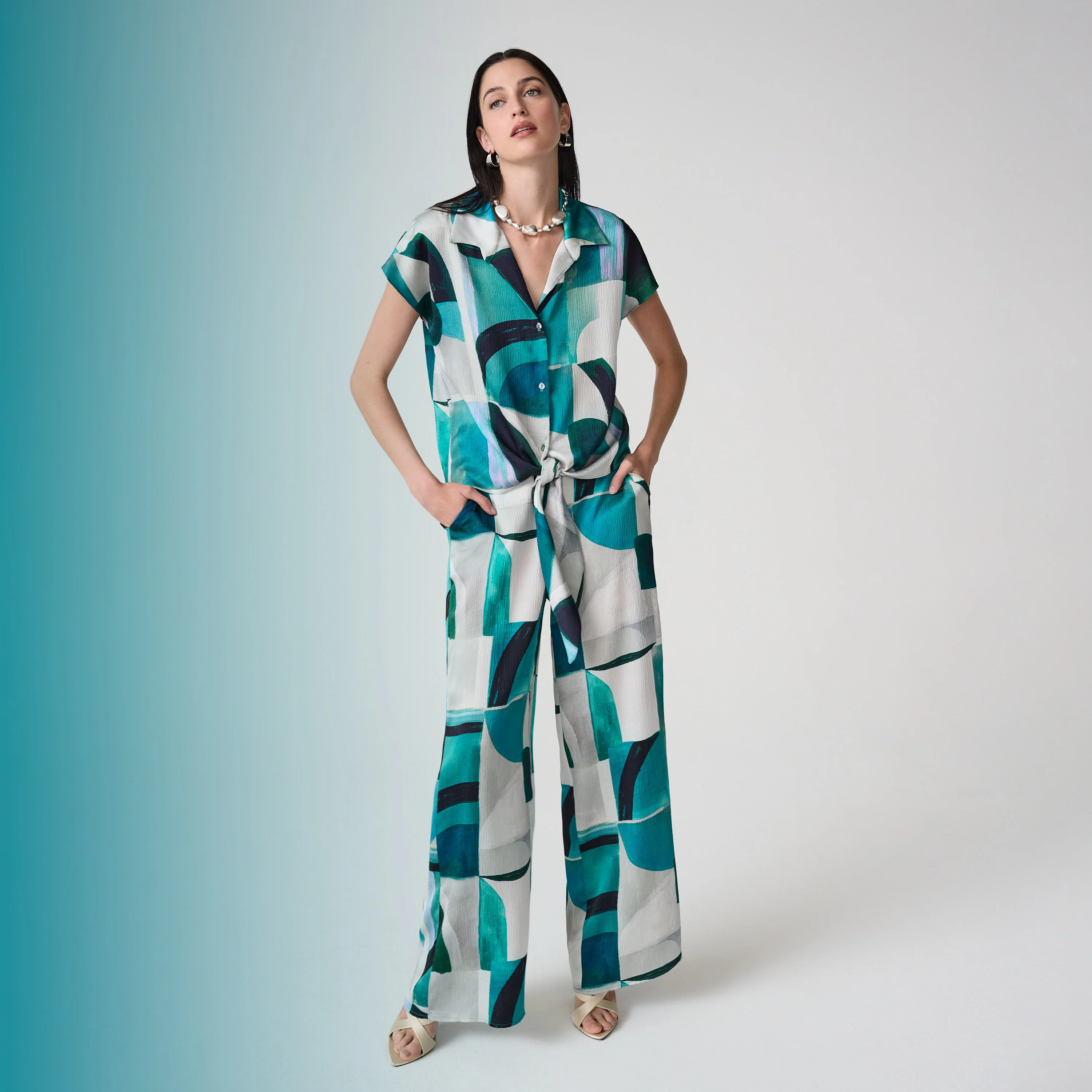 Joseph Ribkoff  Geometric Print Boxy Top With Front Ties Style 261065 - Image 4