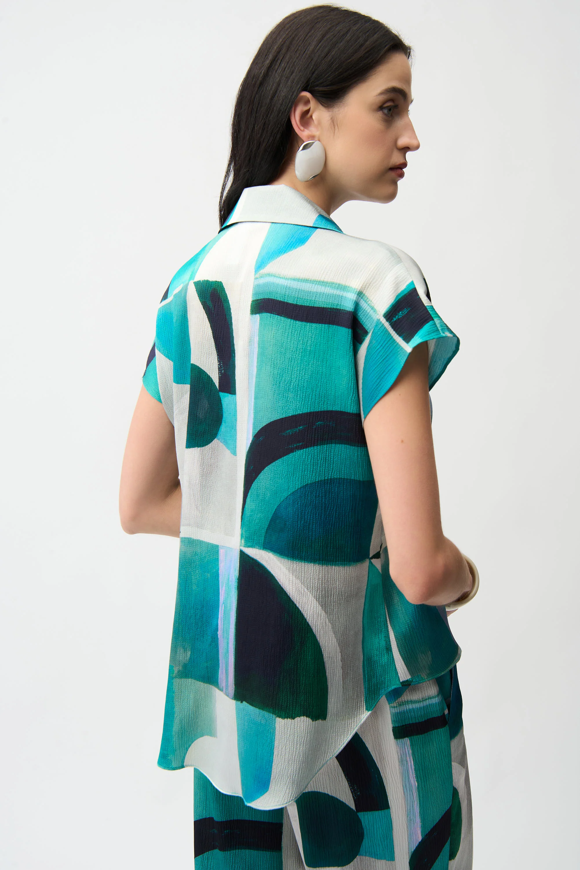 Joseph Ribkoff  Geometric Print Boxy Top With Front Ties Style 261065 - Image 5