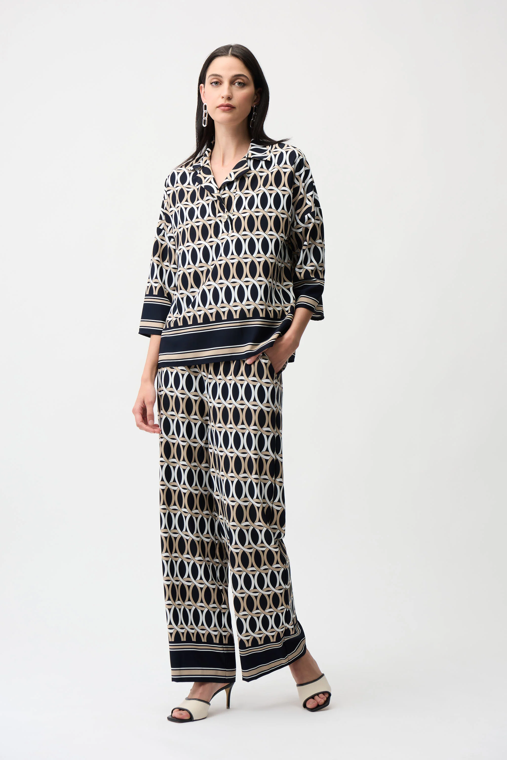 Joseph Ribkoff Geometric Print Boxy Top With Shirt Collar Style 261057 - Image 2