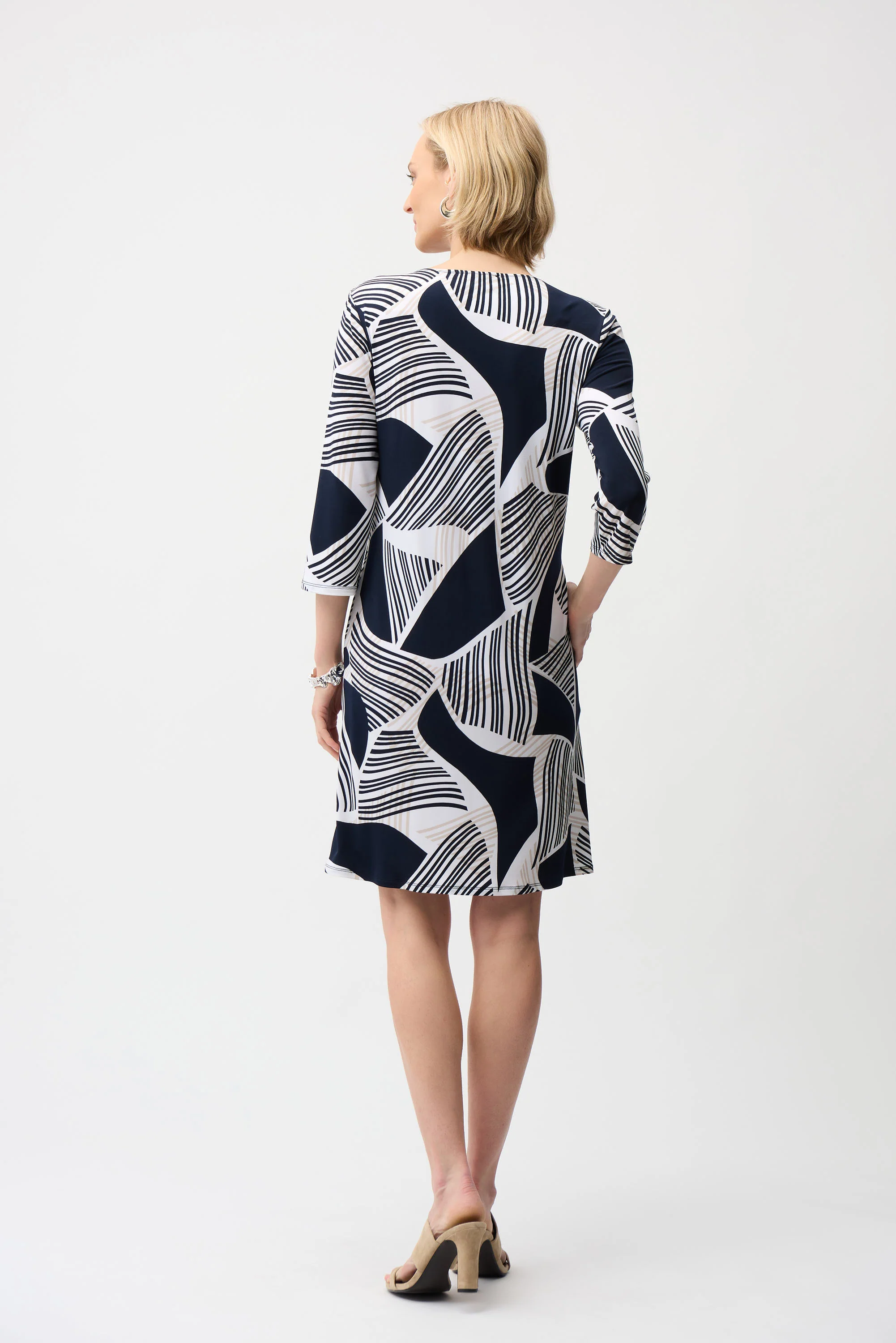 Joseph Ribkoff Geometric Print Straight Dress With Keyhole Neckline Style 261046 - Image 2