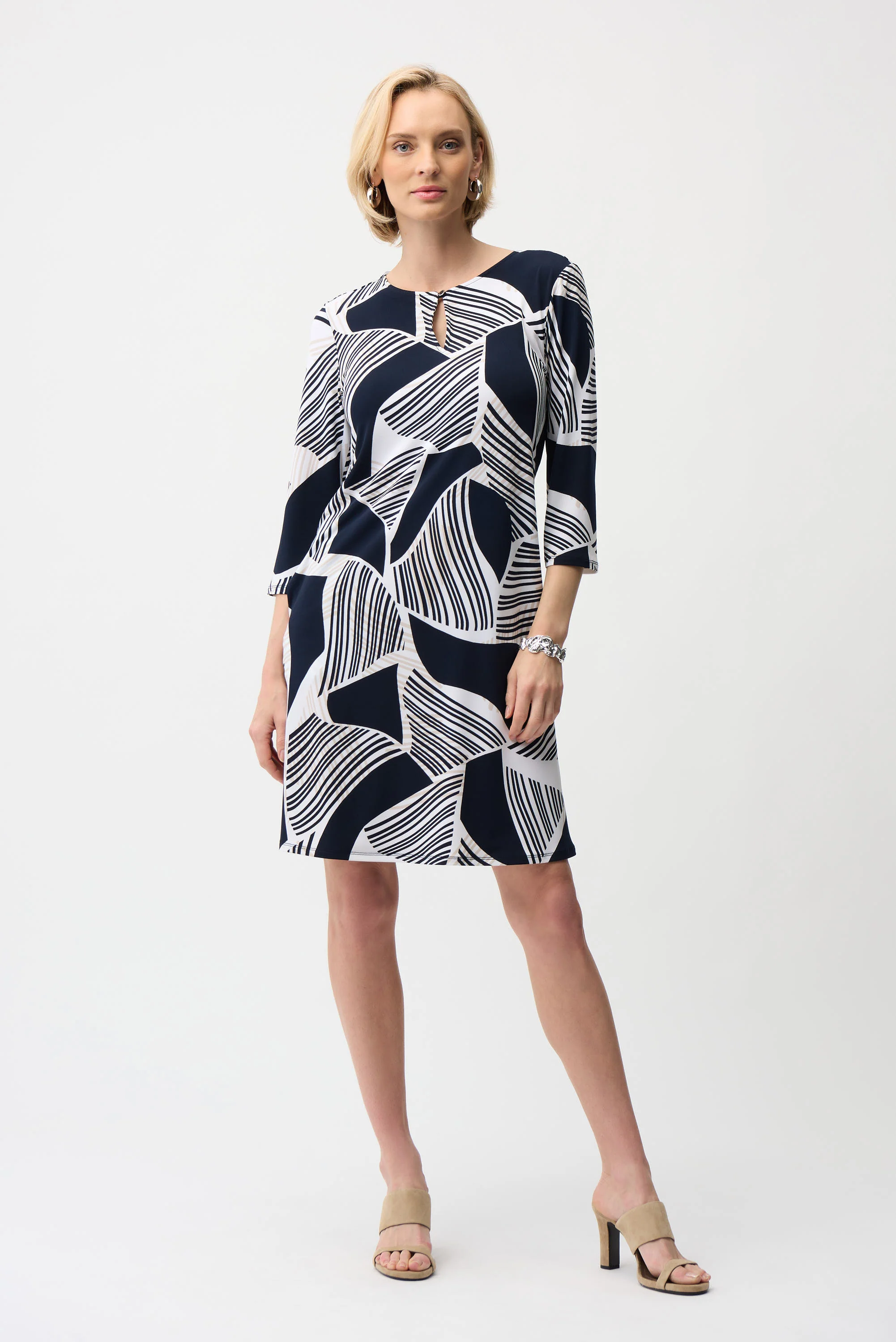 Joseph Ribkoff Geometric Print Straight Dress With Keyhole Neckline Style 261046 - Image 3