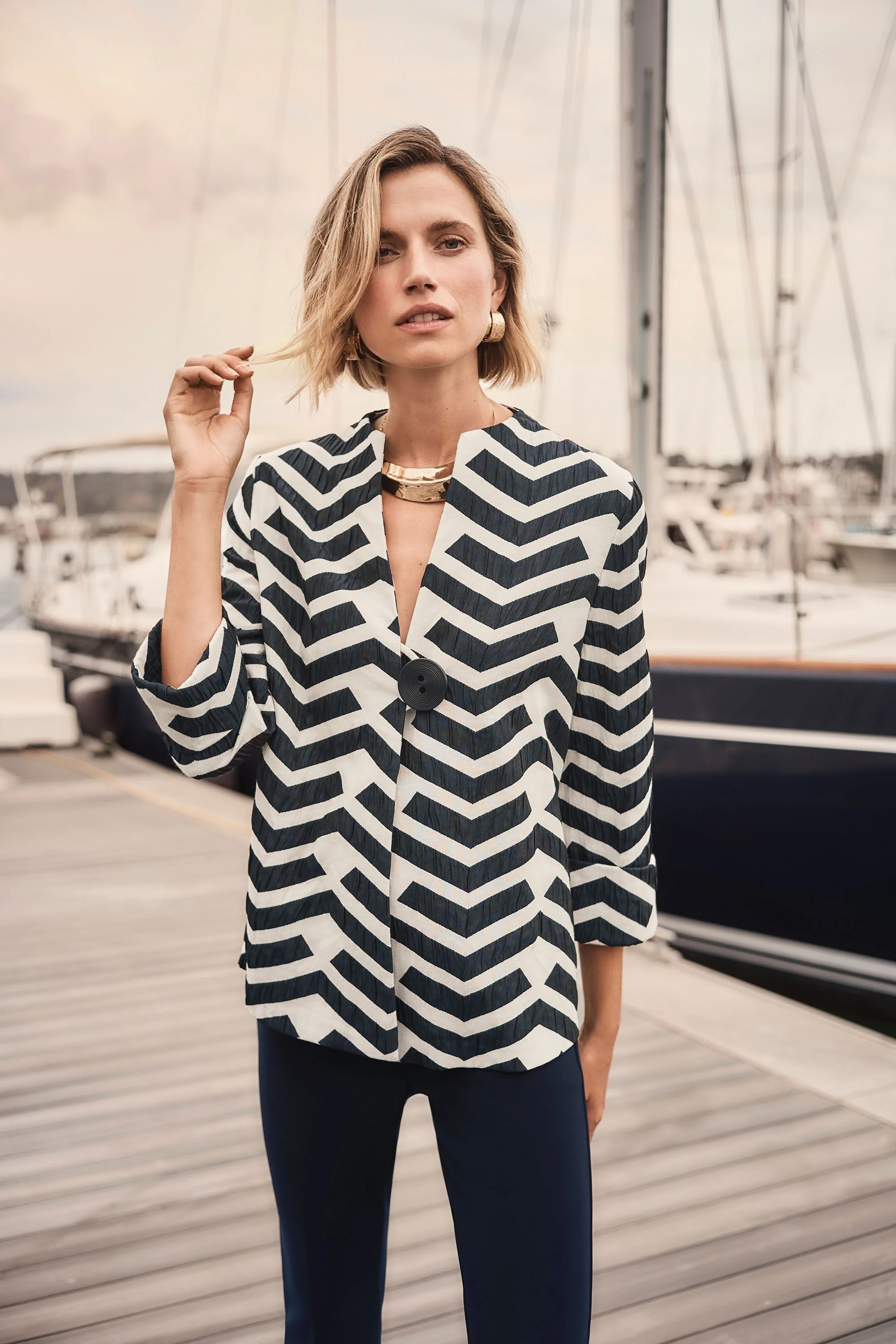 Joseph Ribkoff Geometric Print Trapeze Jacket Style 261097
