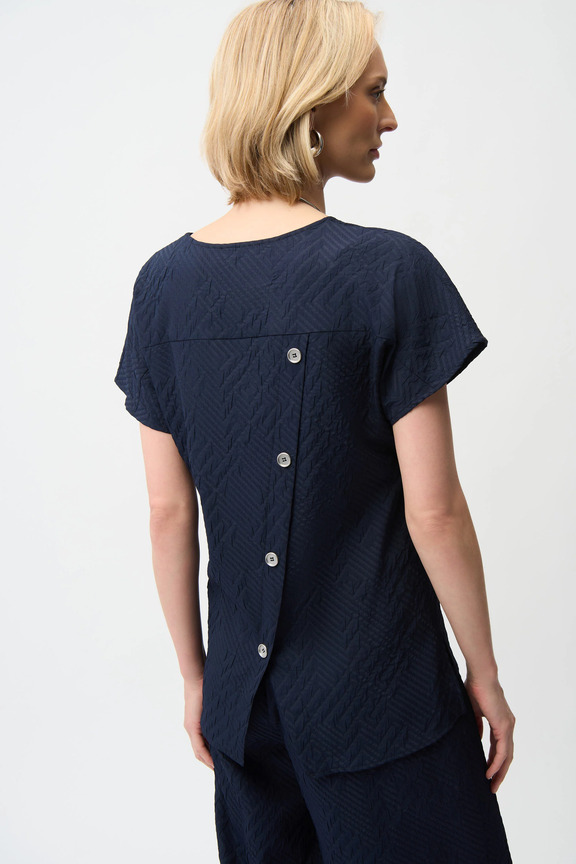 Joseph Ribkoff Geometric Textured Jacquard Top With V-neckline Style 261055 - Image 4