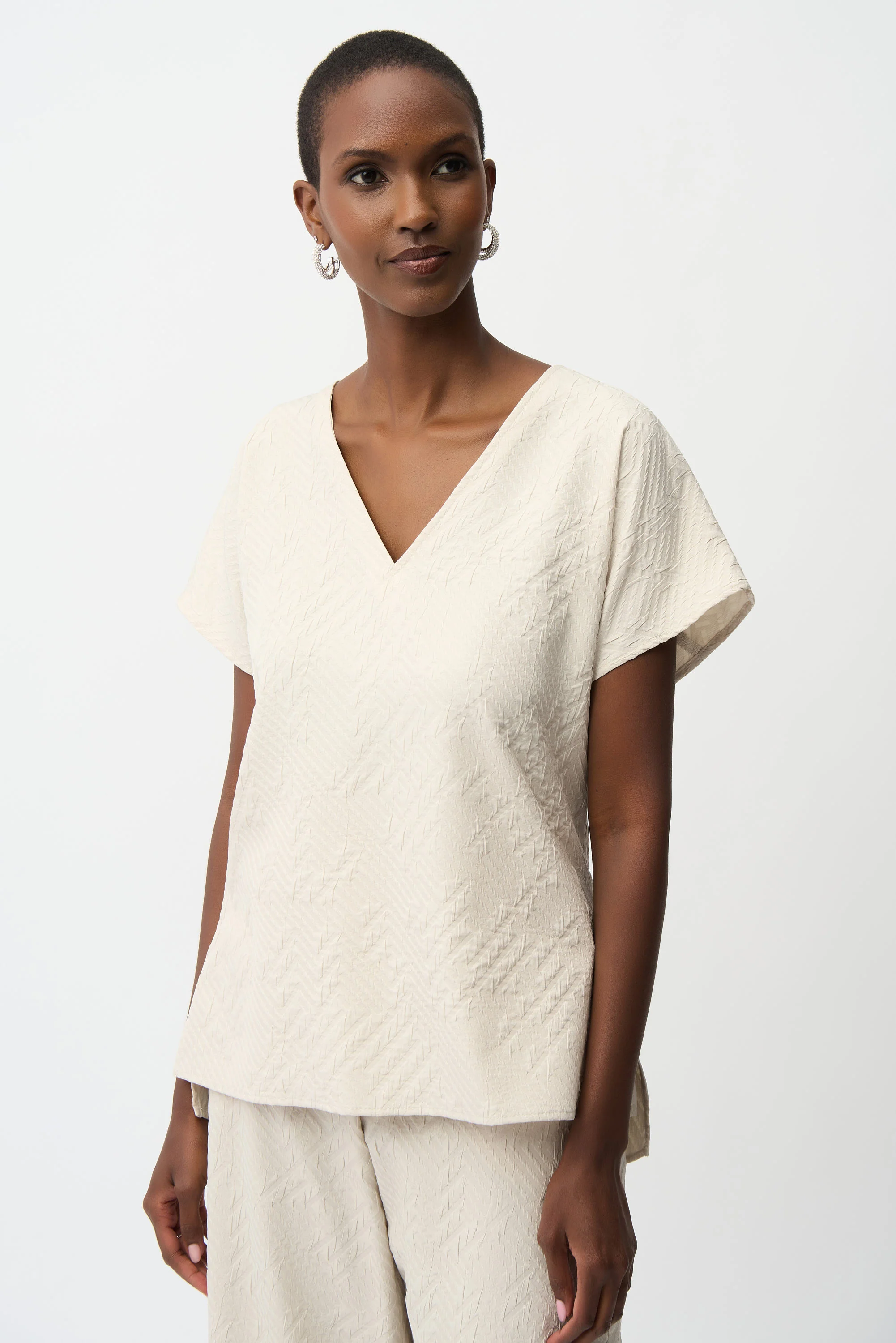 Joseph Ribkoff Geometric Textured Jacquard Top With V-neckline Style 261055 - Image 5