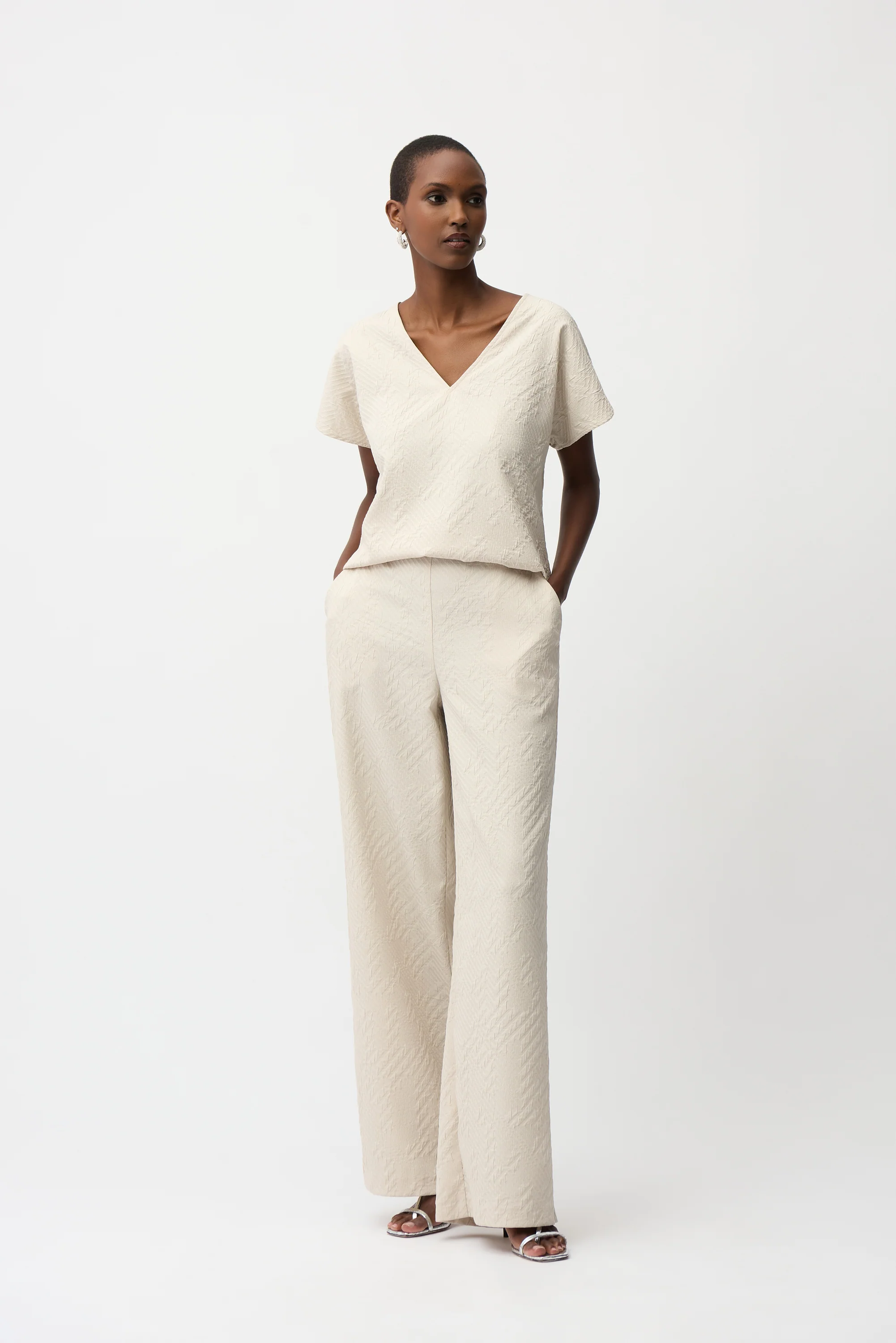 Joseph Ribkoff Geometric Textured Jacquard Top With V-neckline Style 261055 - Image 7