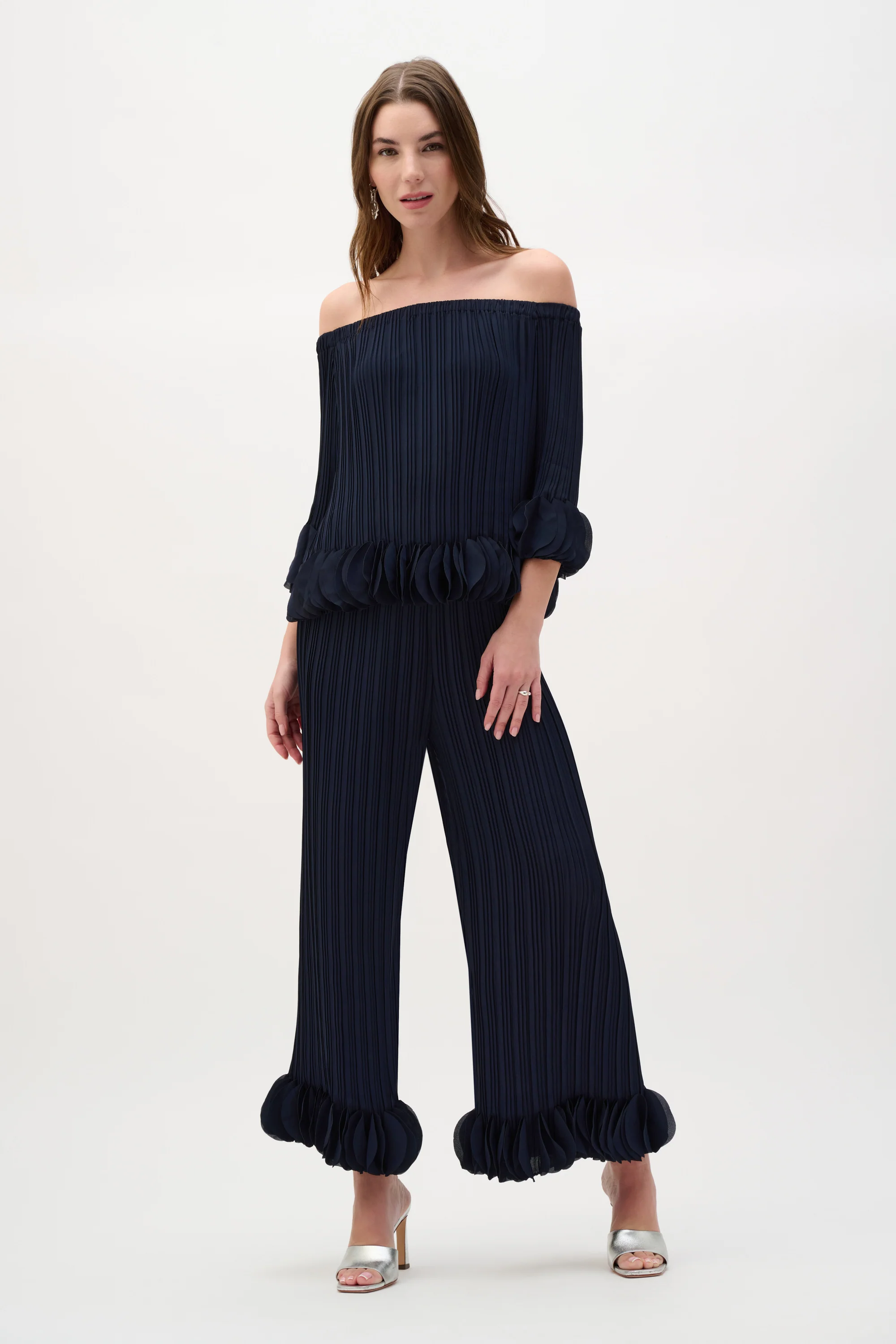 Joseph Ribkoff Georgette Off Shoulder Pleated Top Style 253939 - Image 5