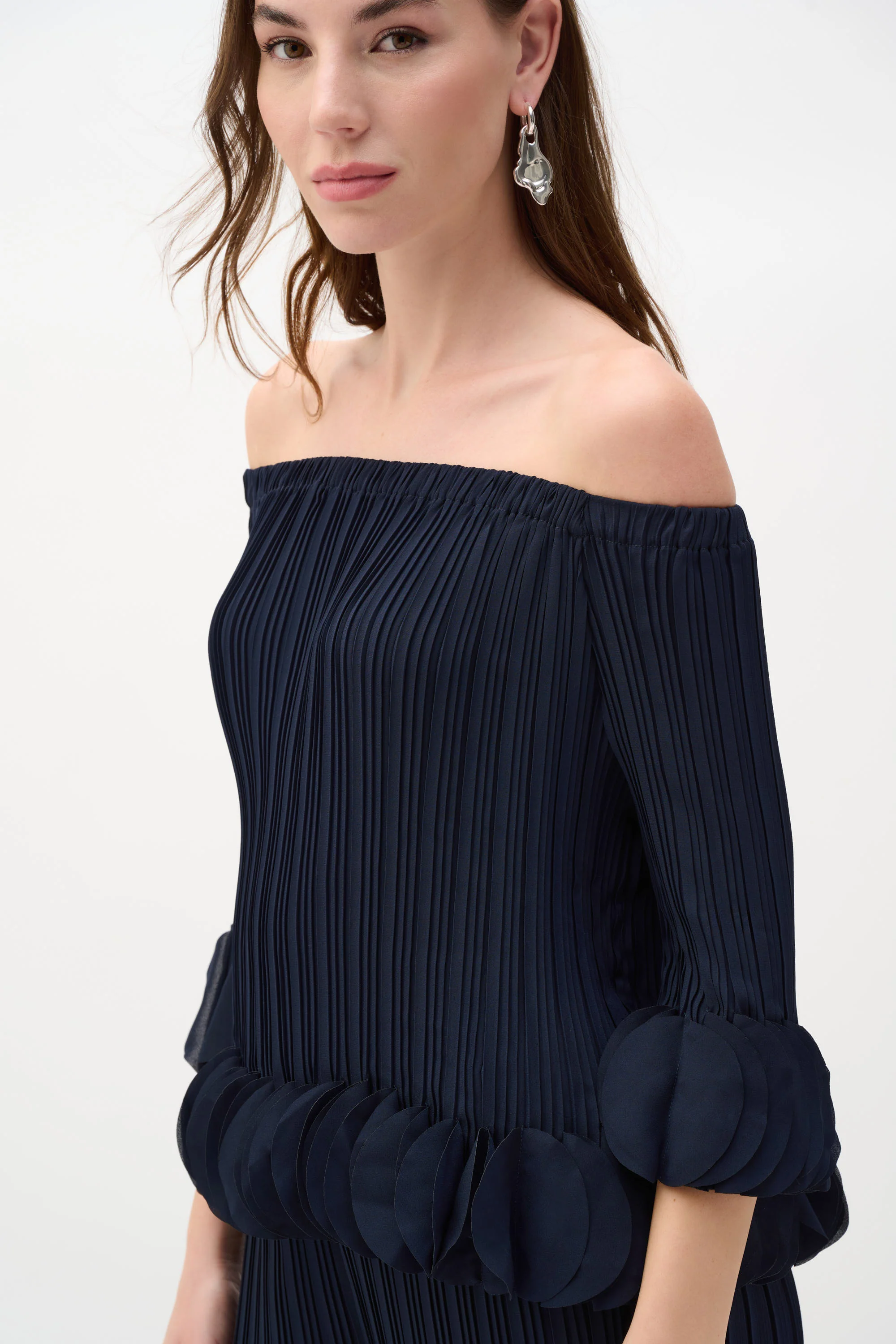 Joseph Ribkoff Georgette Off Shoulder Pleated Top Style 253939 - Image 6