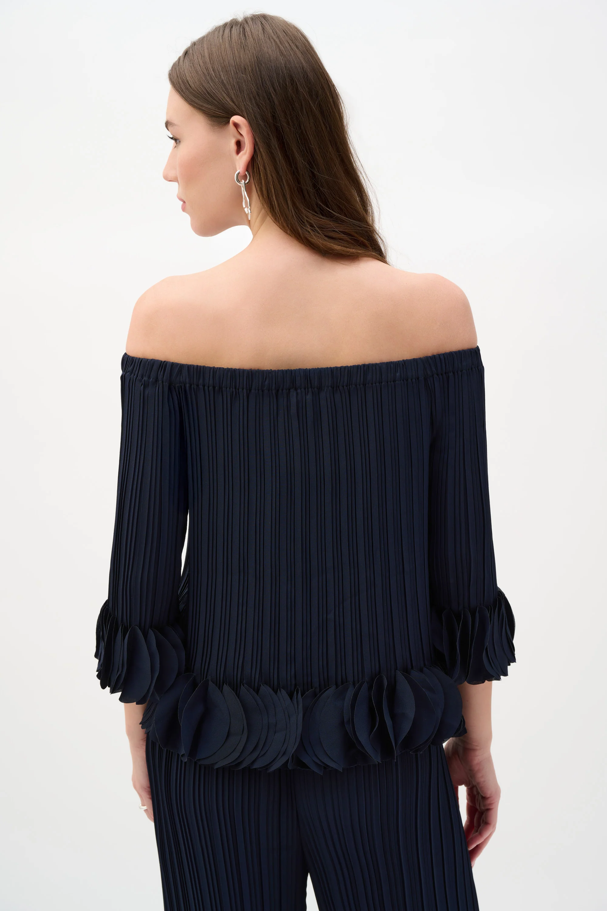 Joseph Ribkoff Georgette Off Shoulder Pleated Top Style 253939 - Image 7
