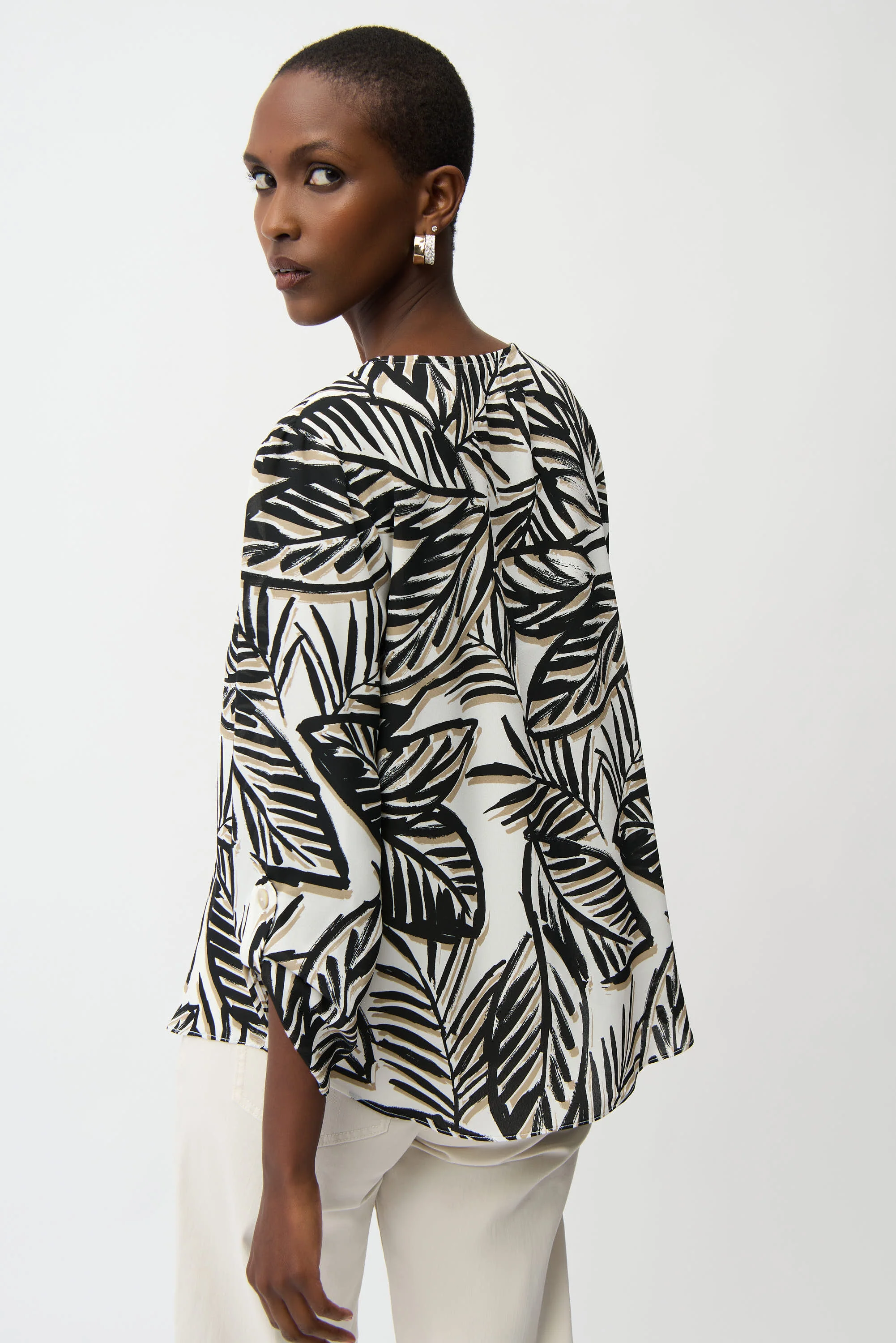 Joseph Ribkoff Georgette Tropical Print Boxy Top With Front Keyhole Style 261207 - Image 4