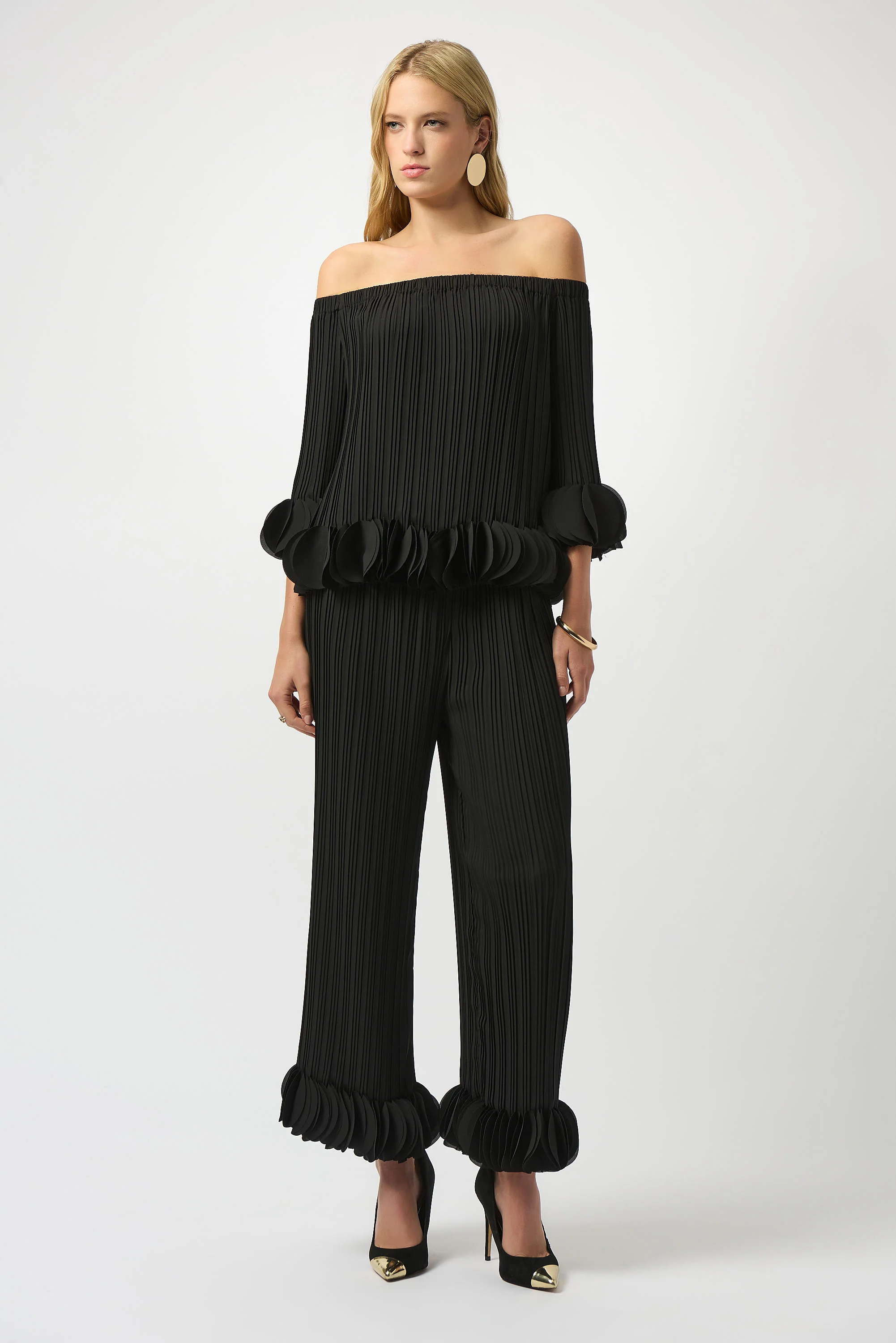 Joseph Ribkoff Georgette Wide Leg Pleated Pants Style 253940 - Image 4