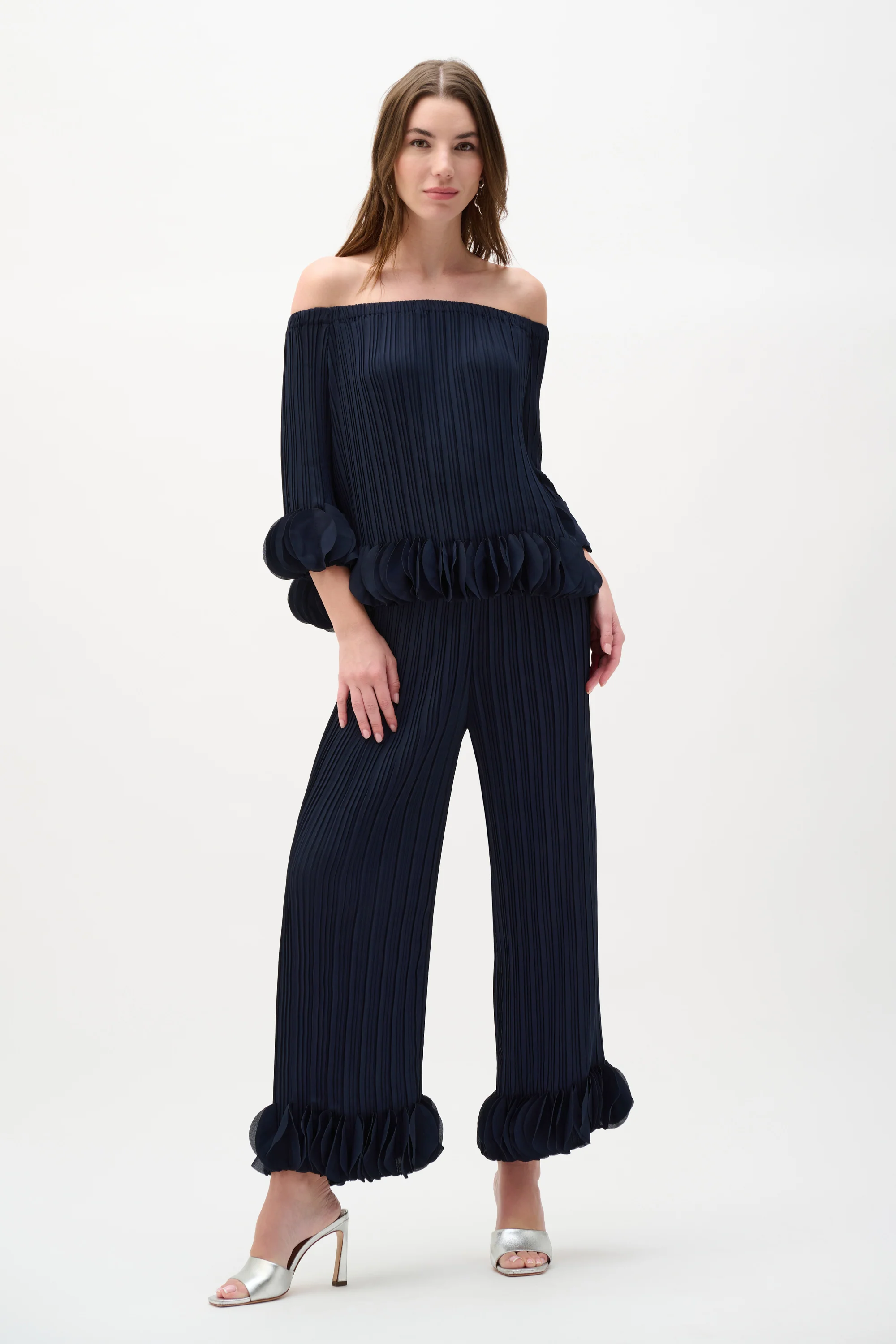 Joseph Ribkoff Georgette Wide Leg Pleated Pants Style 253940 - Image 6