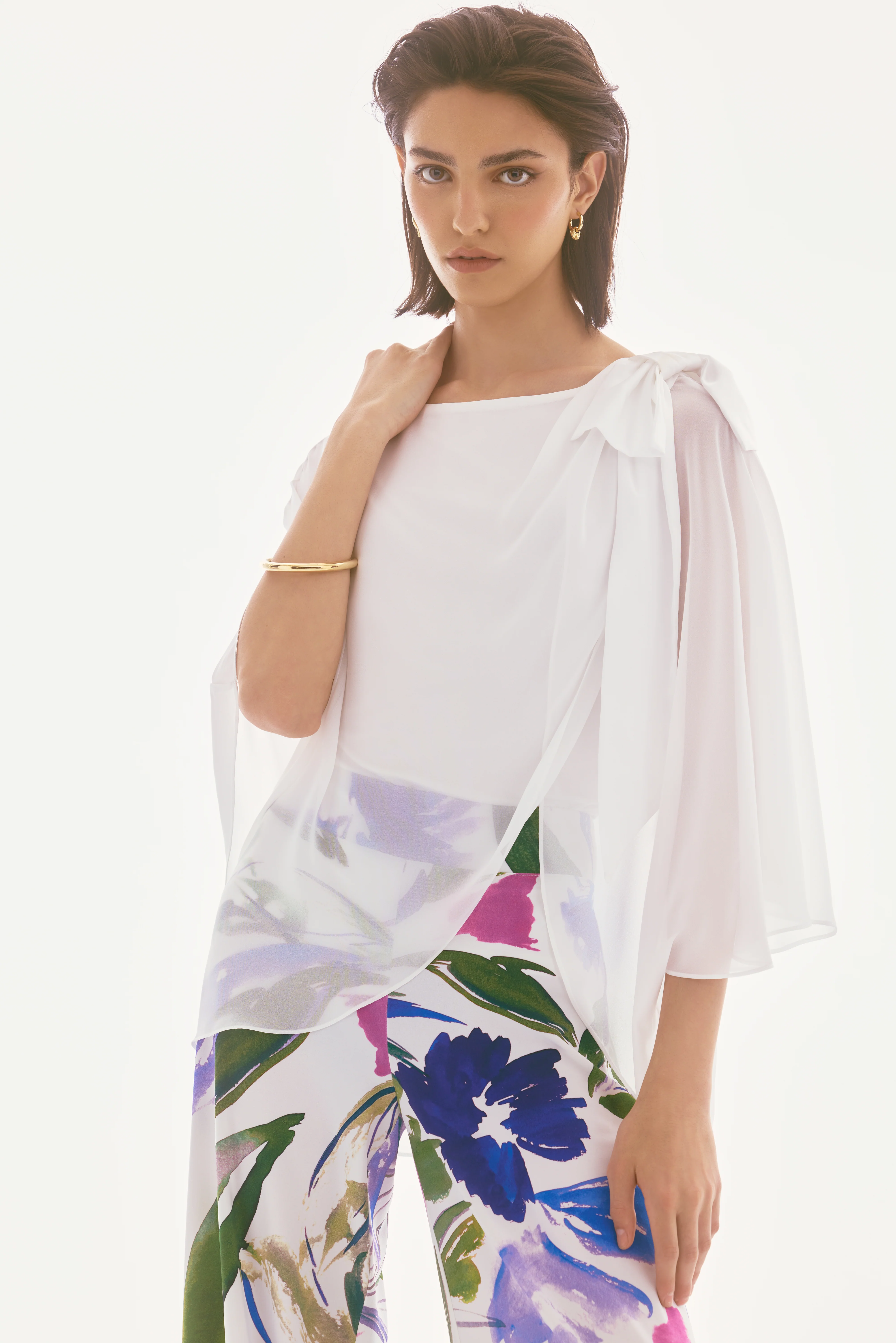 Joseph Ribkoff Chiffon and Silky Knit Poncho Top Style 251739