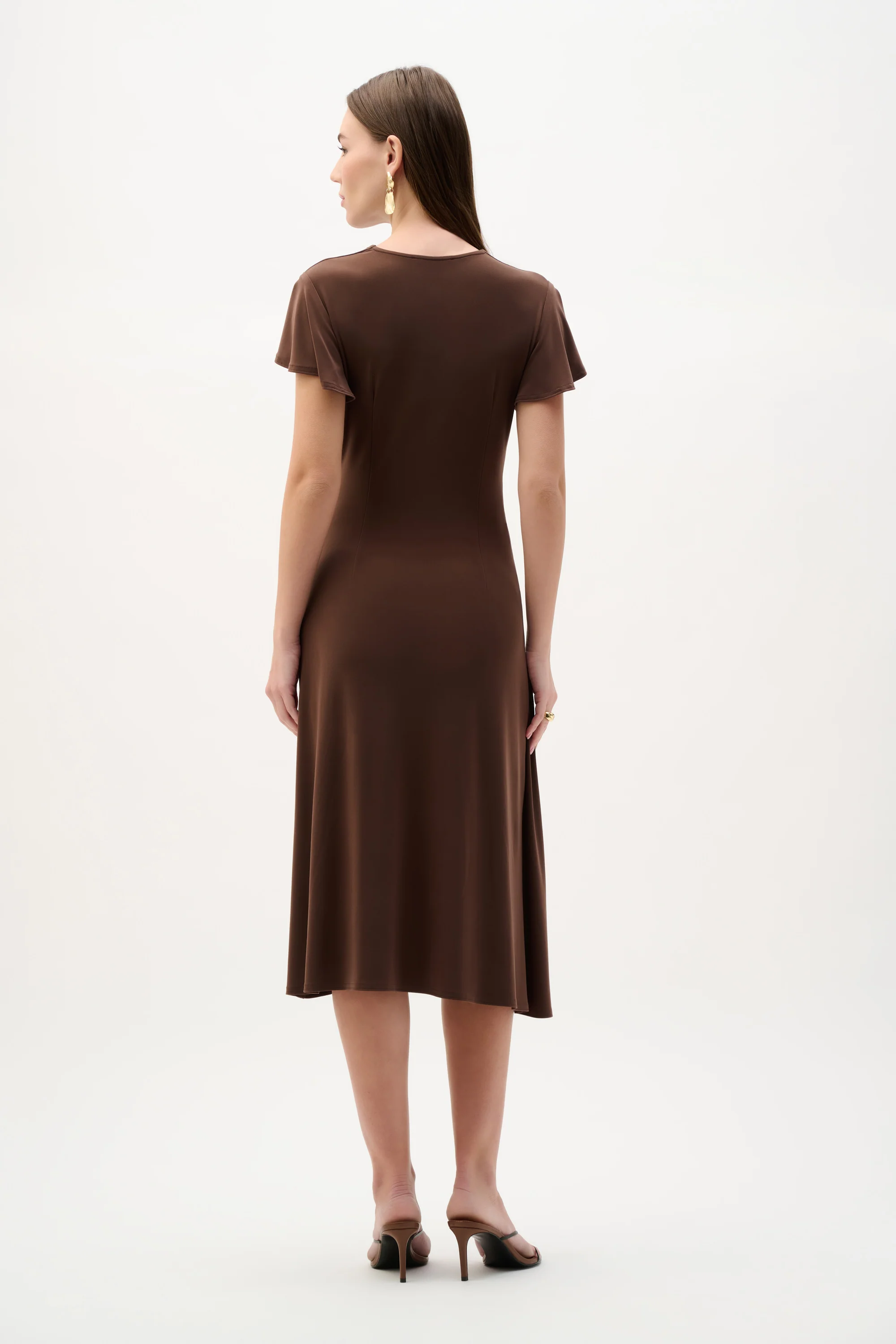 Joseph Ribkoff Gold Buckle Wrap Dress With Ruffled Sleeves Style 262140 - Image 2