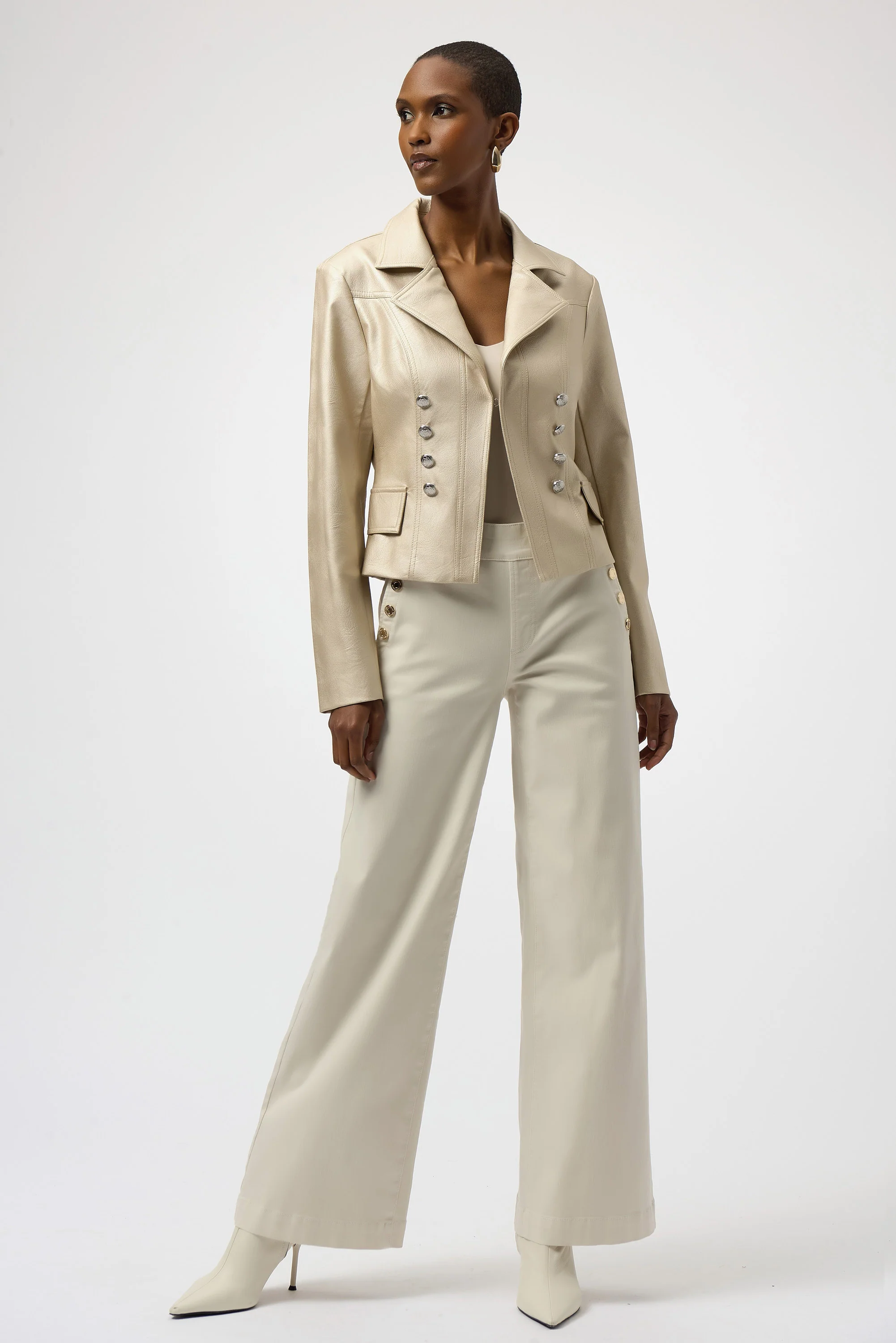 Joseph Ribkoff Gold Leatherette Notched Collar Fitted Jacket Style 254925 - Image 2