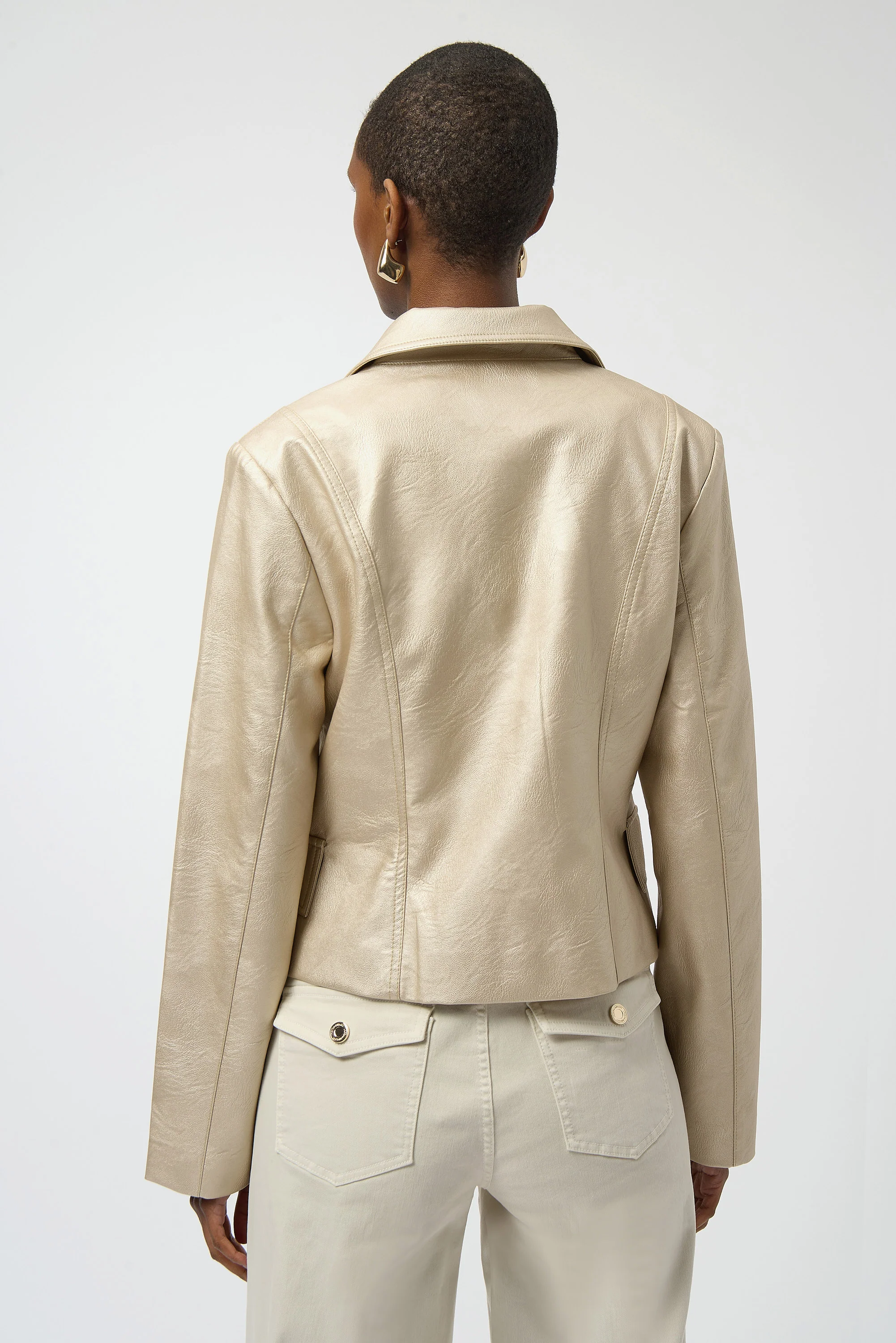Joseph Ribkoff Gold Leatherette Notched Collar Fitted Jacket Style 254925 - Image 3