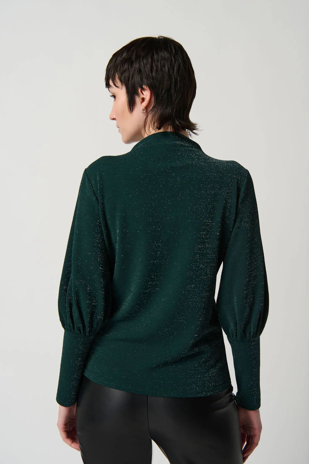 Joseph Ribkoff Green/Silver Puff Sleeve Top Style 234186 - Image 2