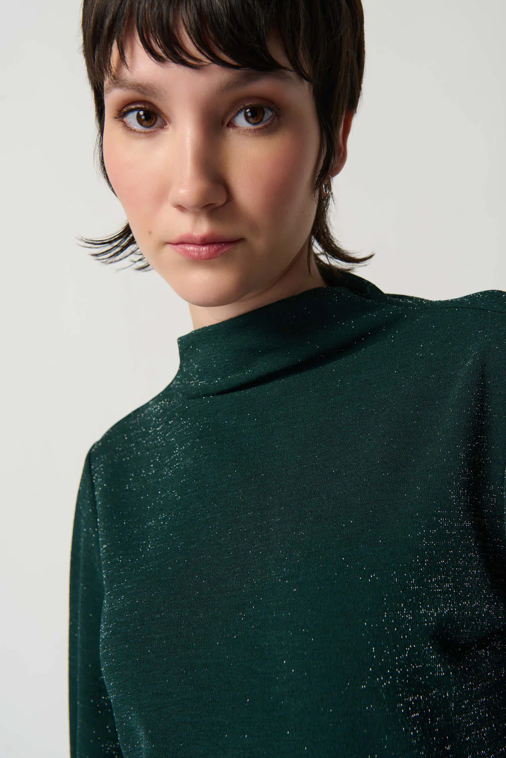 Joseph Ribkoff Green/Silver Puff Sleeve Top Style 234186 - Image 3