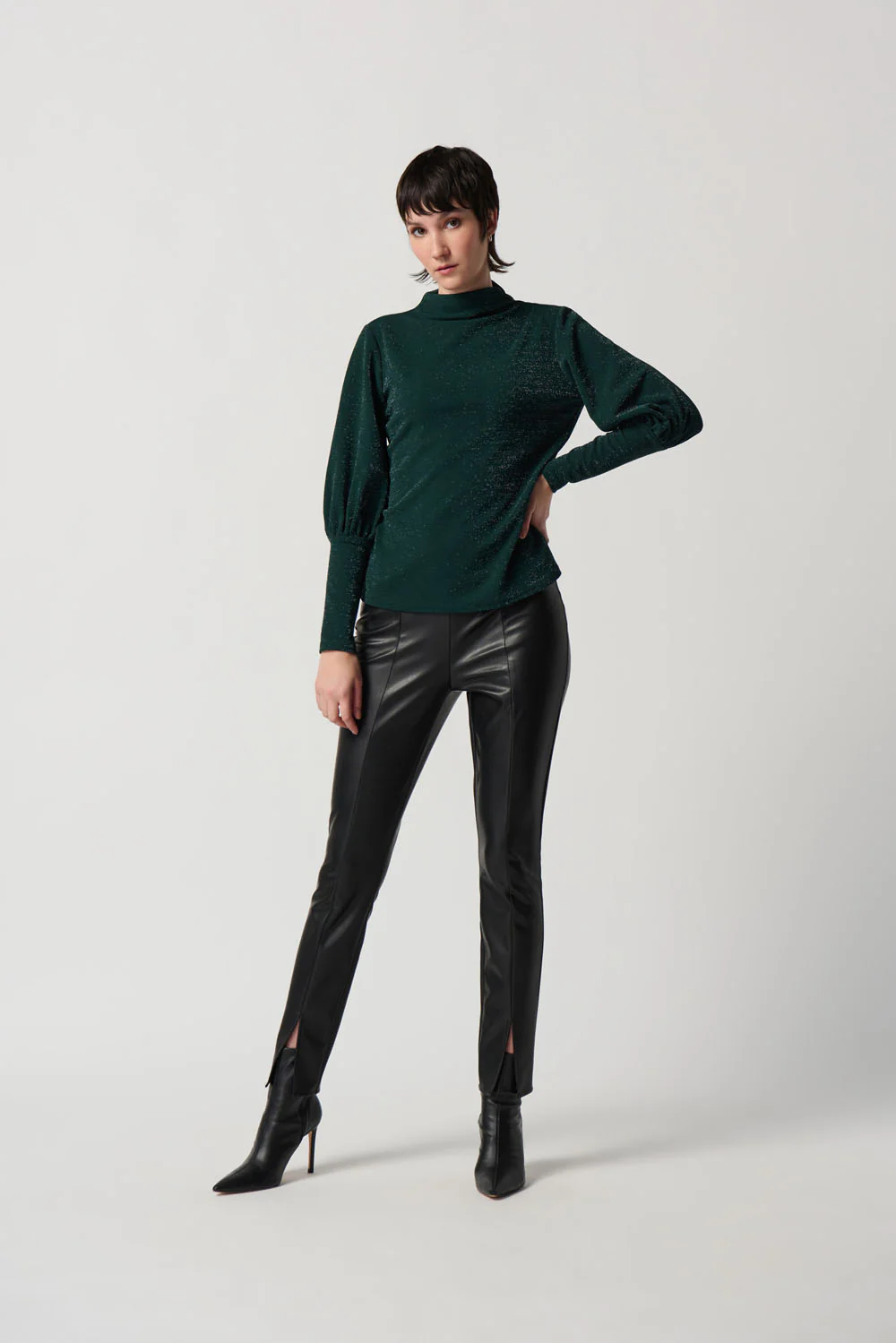 Joseph Ribkoff Green/Silver Puff Sleeve Top Style 234186 - Image 4
