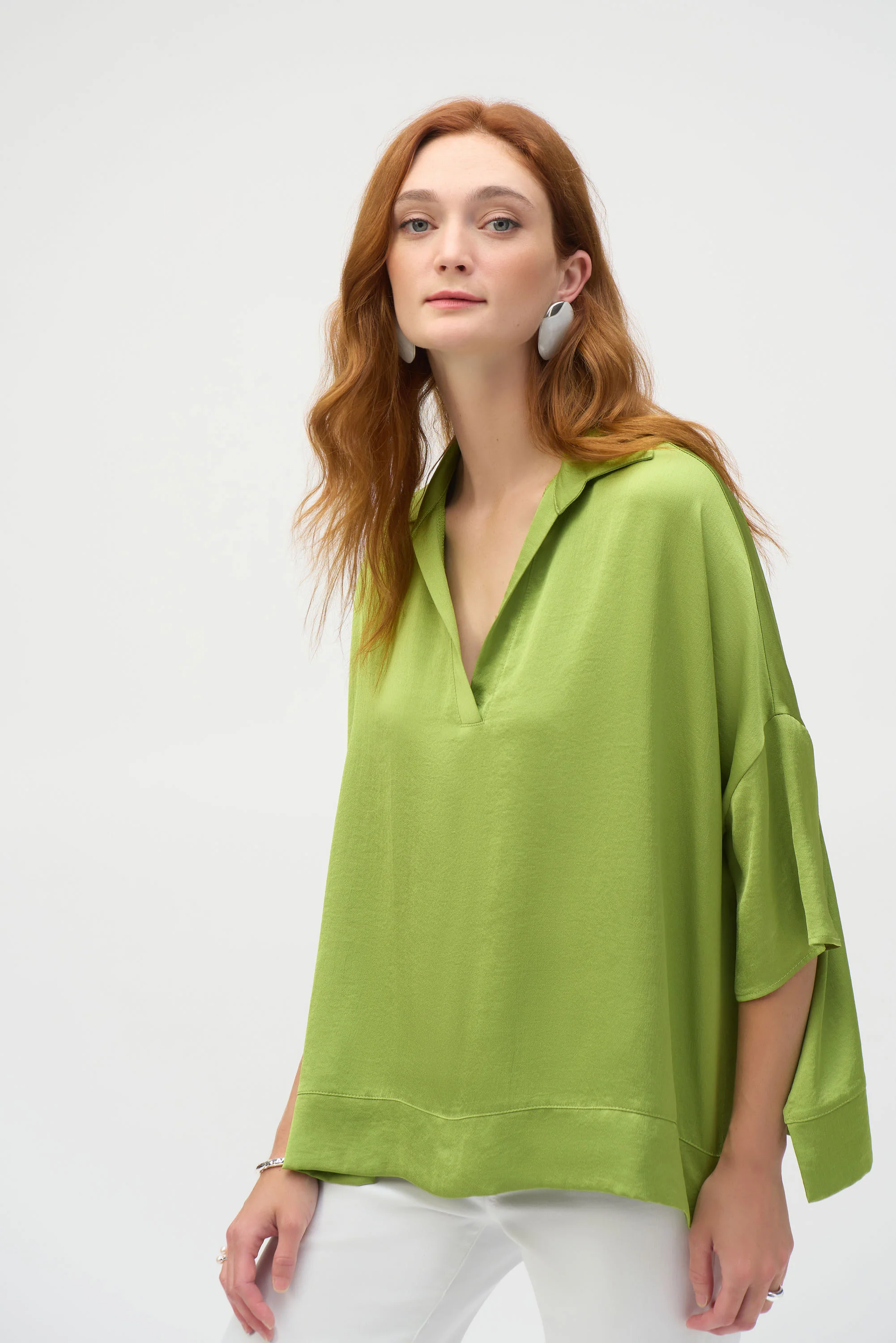 Joseph Ribkoff Greenery Hammered Satin Boxy Top Style 252059